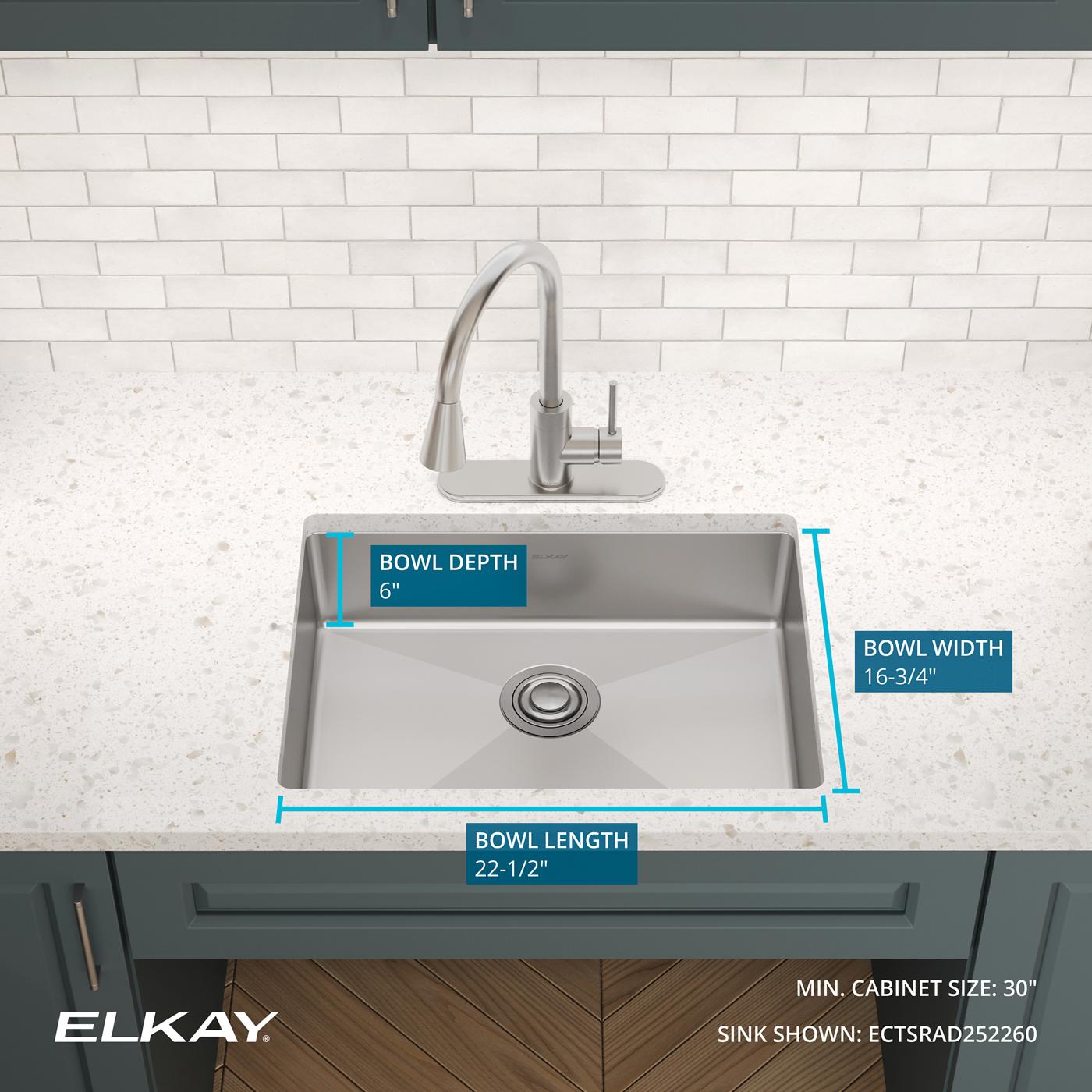 Elkay Tarja Crosstown® Calibre 18 Acero Inoxidable 25" x 22" x 6" de Un Tazón ADA de Doble Montaje — ambiente de cocina