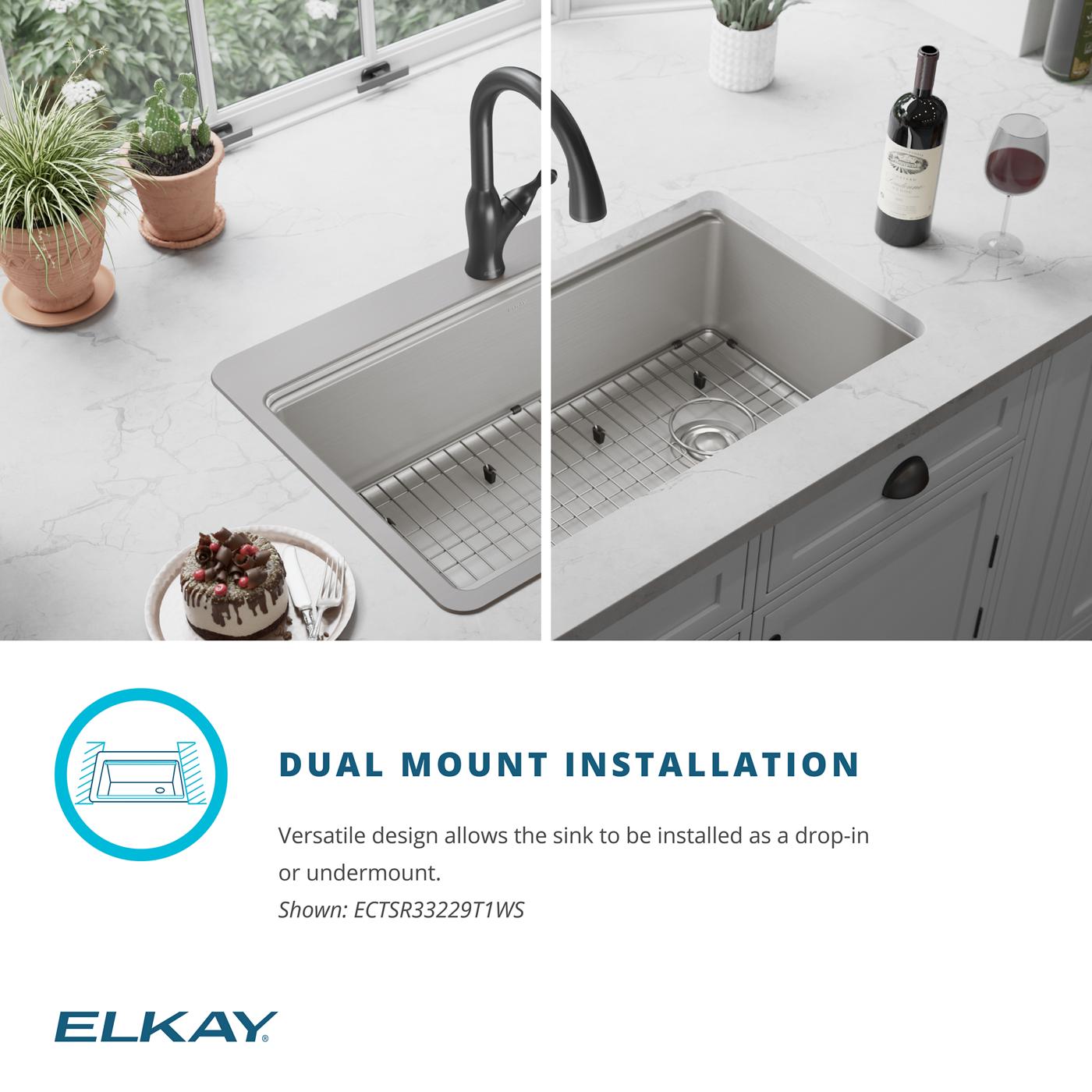 Elkay Tarja Crosstown® Workstation Acero Inoxidable 33" x 22" x 9" 1 Orificio de Un Tazón de Doble Montaje — ambiente de cocina