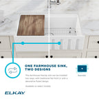 Elkay Tarja Fireclay 36" x 18-13/16" x 9-5/8" de Un Tazón Farmhouse Workstation (Kit) Blanco — ambiente de cocina