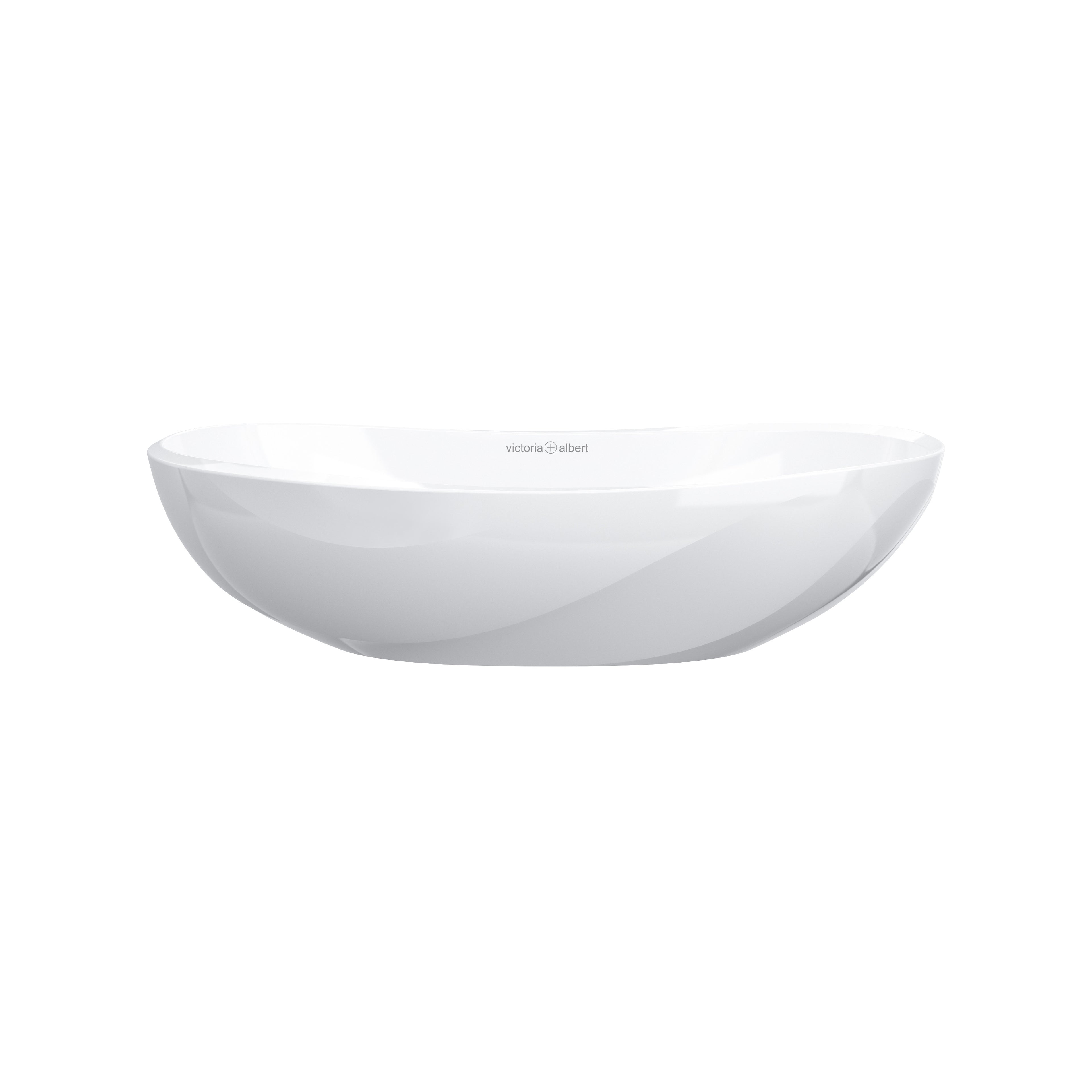 Lavabo Seros de Victoria + Albert en piedra volcánica blanca, vista en ángulo sobre fondo blanco (53 × 28 cm)