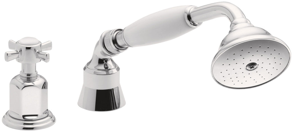 California Faucets Cardiff Regadera de Mano y Desviador Completo para Tina Romana - Manija de Cruz - Cromo Pulido
