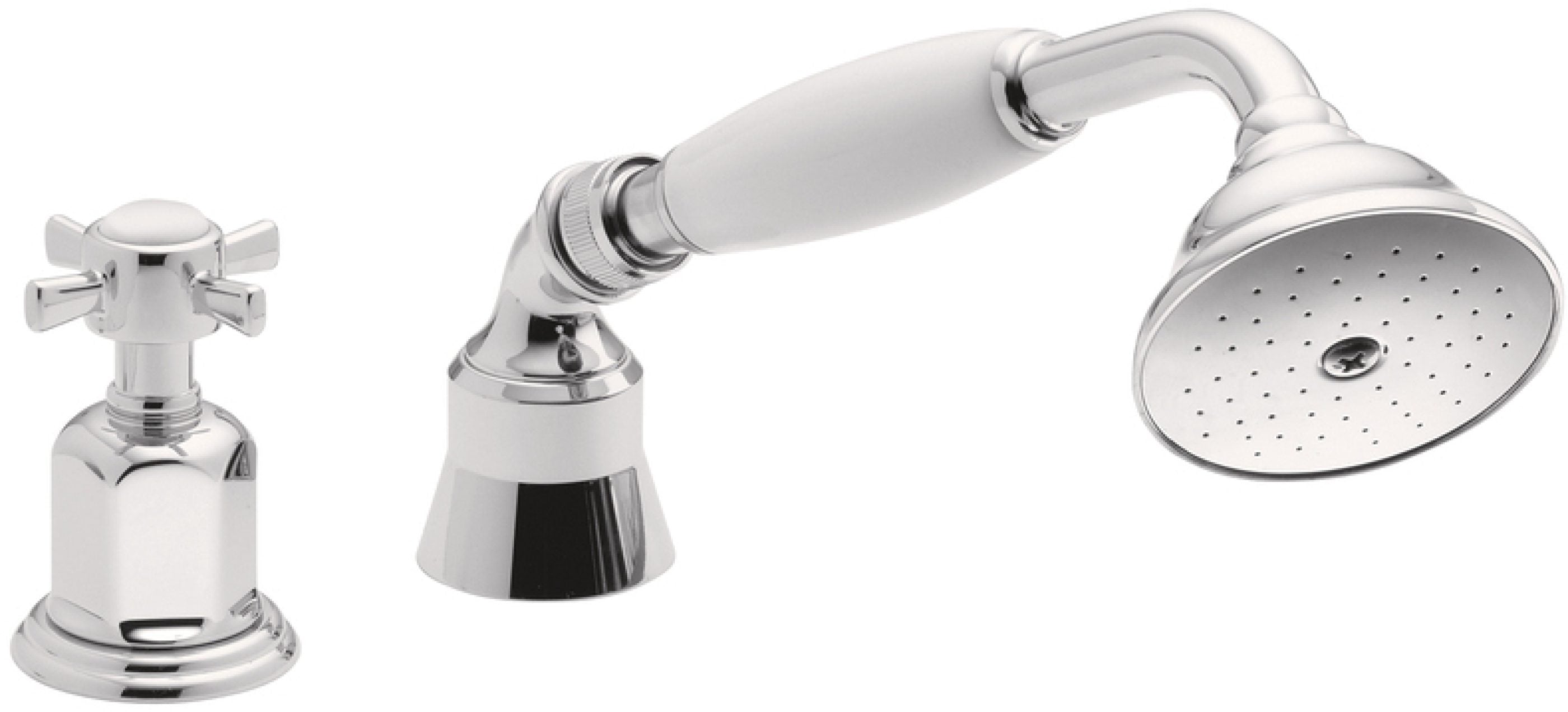 California Faucets Cardiff Regadera de Mano y Desviador Completo para Tina Romana - Manija de Cruz - Cromo Pulido