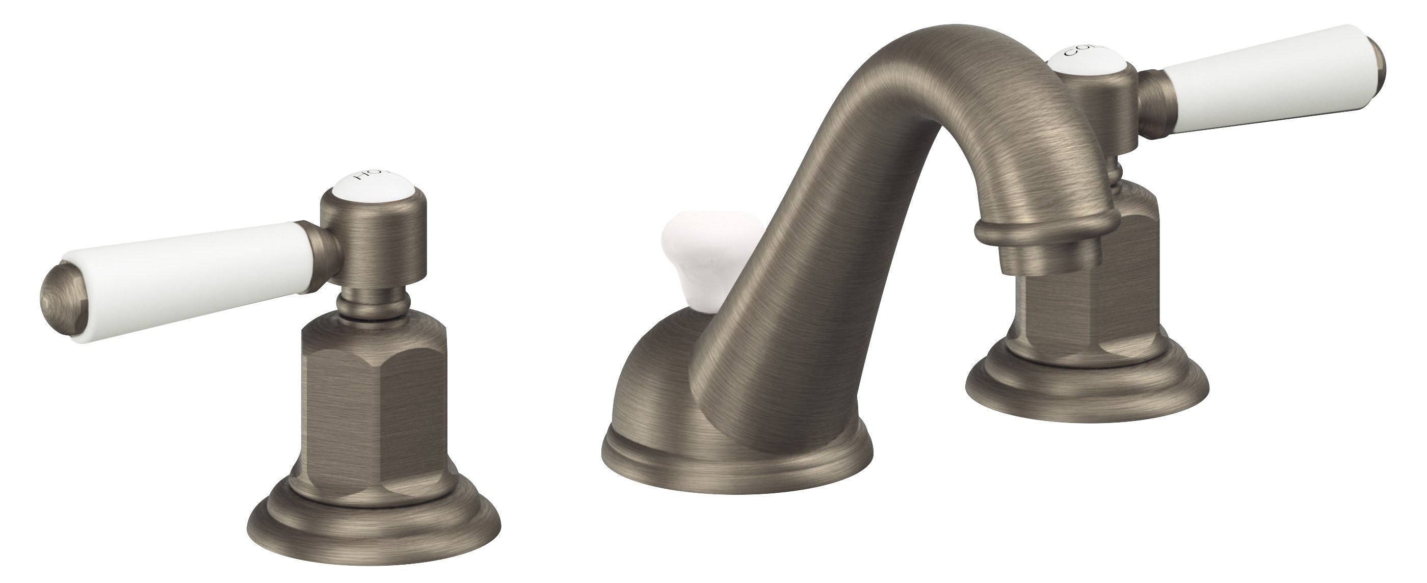 California Faucets Cardiff 8" Llave de Lavabo de 3 Orificios para Cubierta, con Dos Manerales - Níquel Antiguo Mate