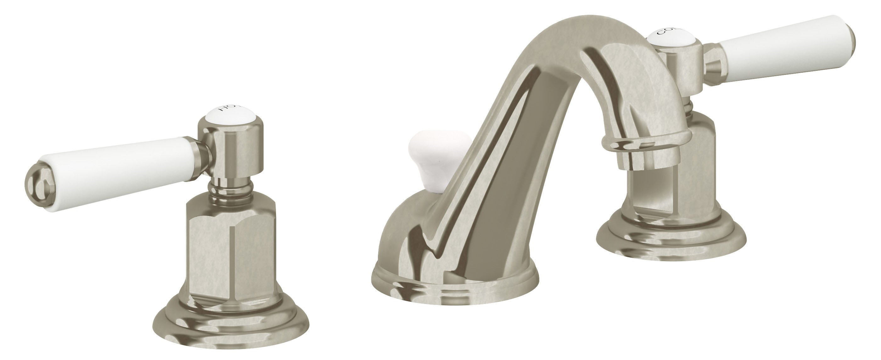 California Faucets Cardiff 8" Llave de Lavabo de 3 Orificios para Cubierta, con Dos Manerales - Níquel Bruñido