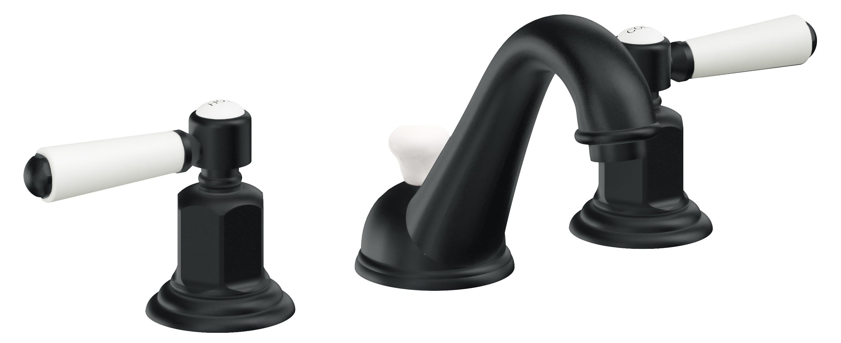 California Faucets Cardiff 8" Llave de Lavabo de 3 Orificios para Cubierta, con Dos Manerales - Carbón