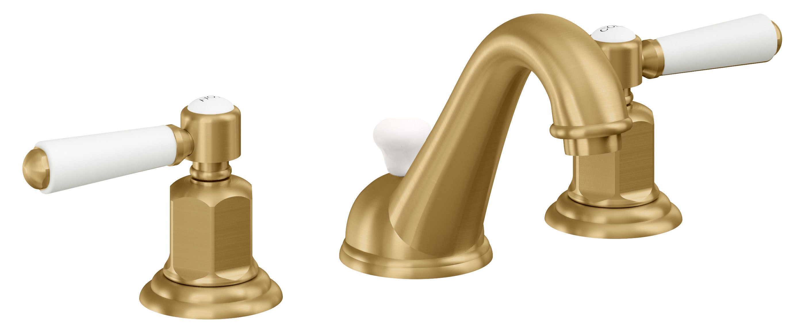 California Faucets Cardiff 8" Llave de Lavabo de 3 Orificios para Cubierta, con Dos Manerales - Oro Satinado de por Vida