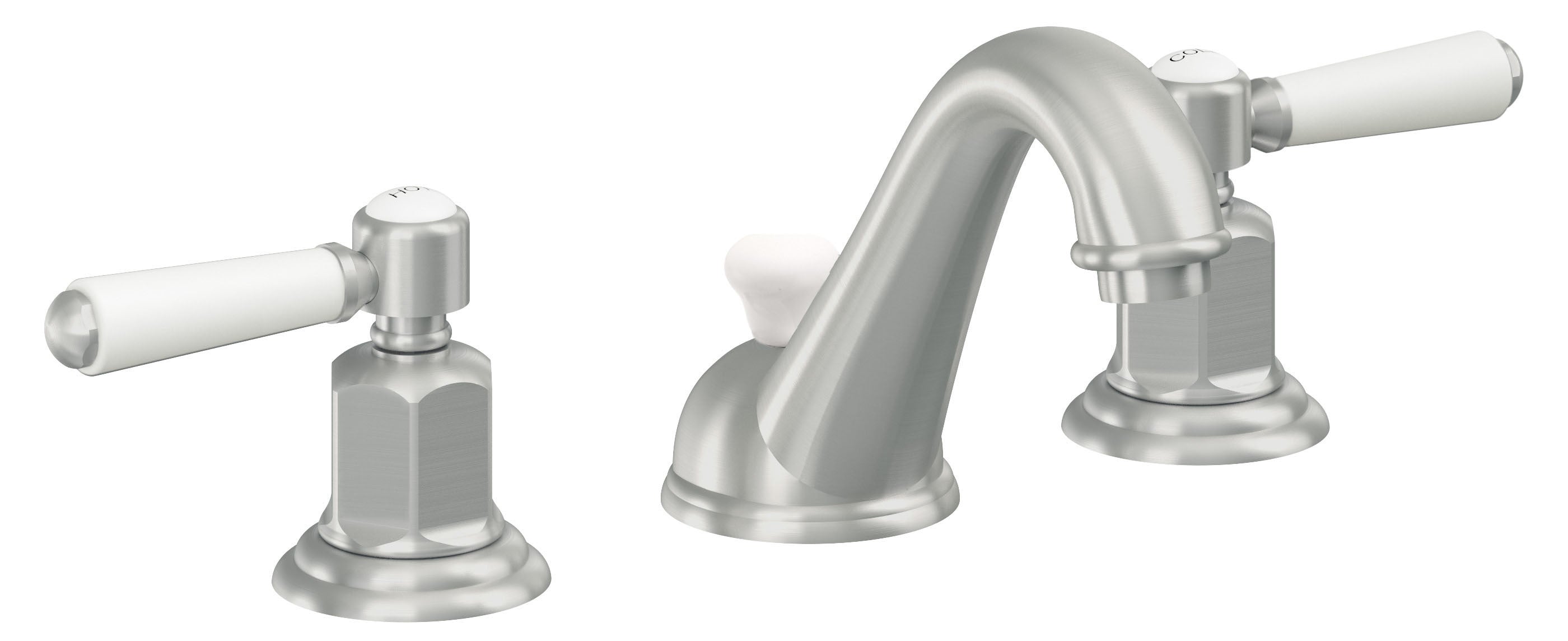 California Faucets Cardiff 8" Llave de Lavabo de 3 Orificios para Cubierta, con Dos Manerales - Cromo Satinado