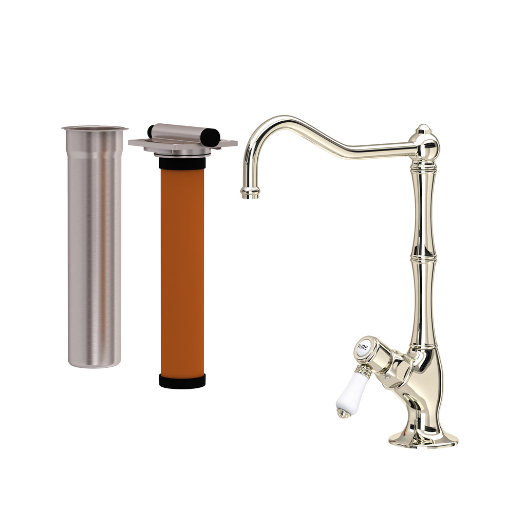 Rohl Acqui Kit de Mezcladora Filtradora de Cocina - Palanca de Porcelana Blanca - Níquel Pulido