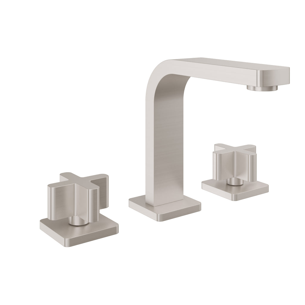California Faucets San Elijo 8" Llave de Lavabo de 3 Orificios para Cubierta, con Dos Manerales - Base Cuadrada - Níquel Satinado