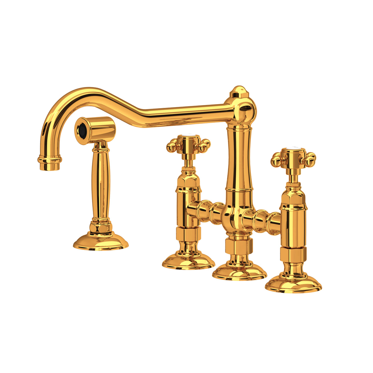 Rohl Acqui Mezcladora de Cocina Tipo Puente con Aspersor Lateral - Manija de Cruz - Latón Italiano