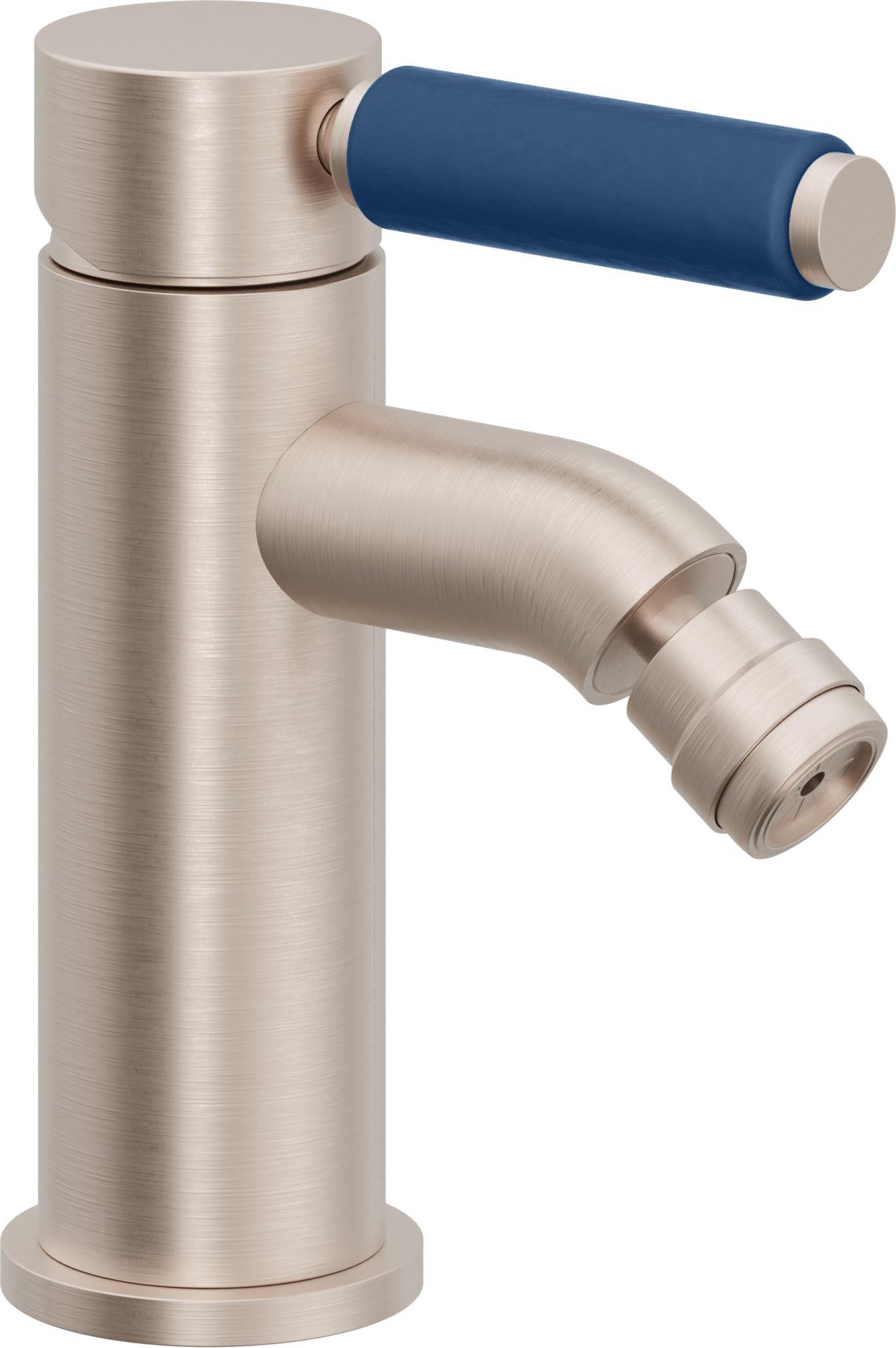 California Faucets Cayucos Bidet de Un Solo Orificio - Manija de Porcelana Azul - Níquel Satinado