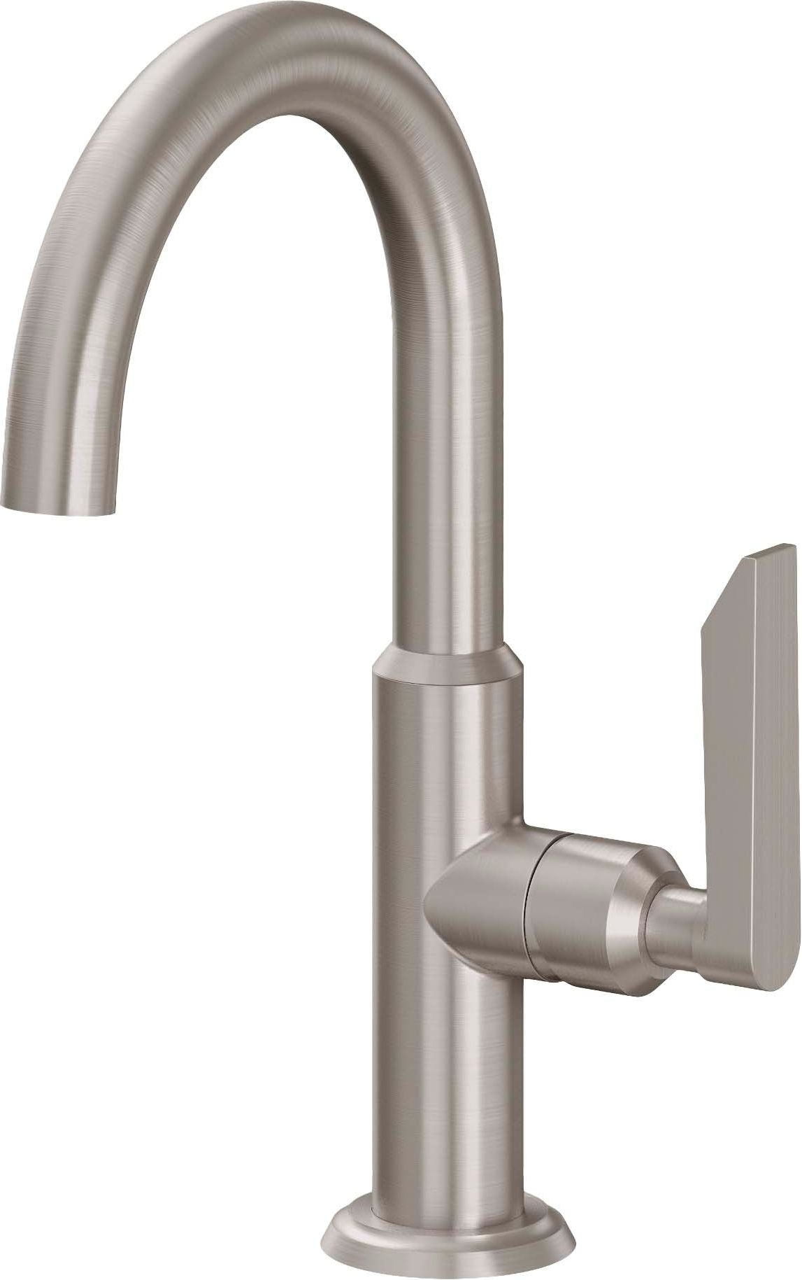 California Faucets Cardiff Llave de Lavabo/Bar de Un Solo Orificio - Pico Alto - Palanca de Porcelana - Níquel Satinado