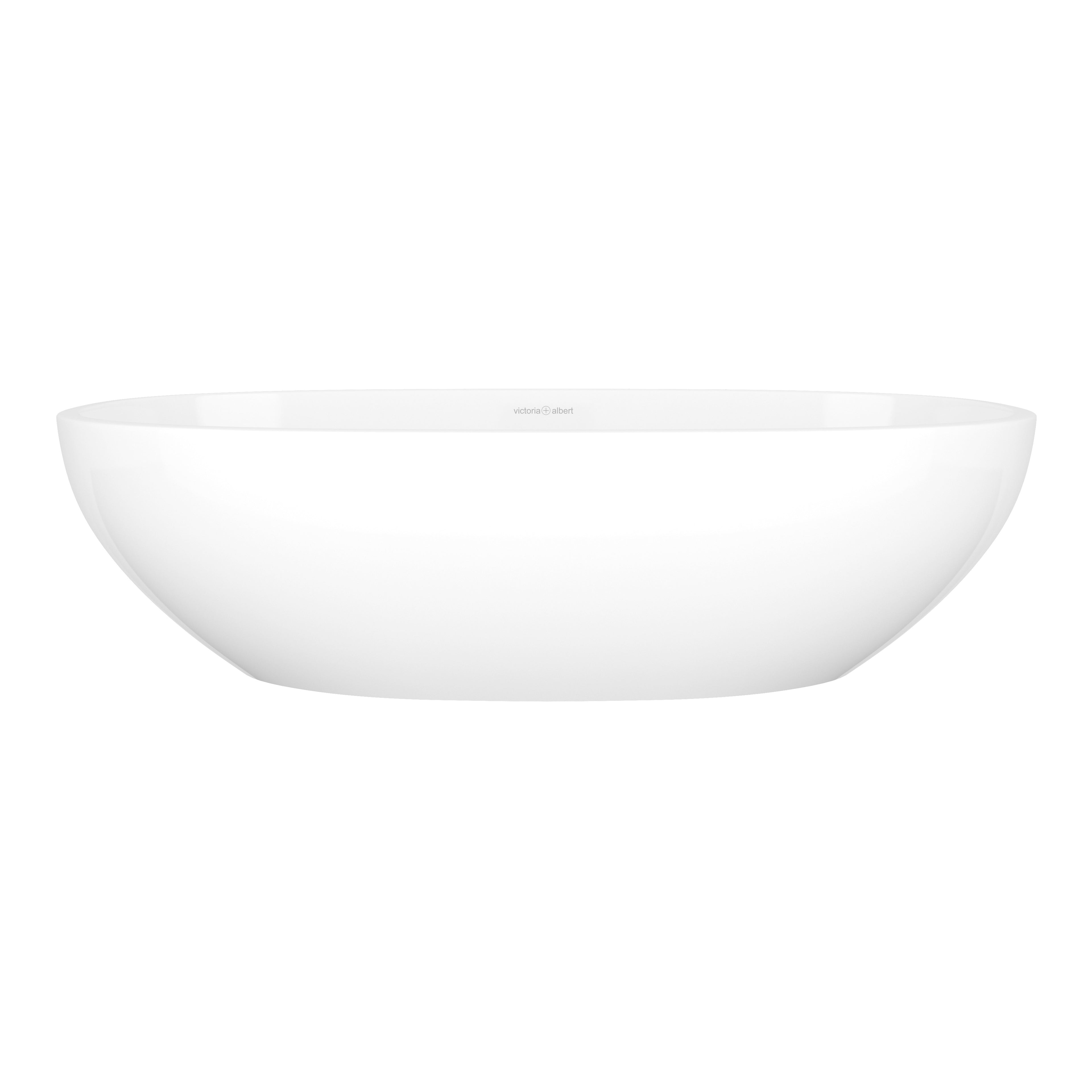 Lavabo Barcelona de Victoria + Albert en piedra volcánica blanca, vista en ángulo sobre fondo blanco (64 × 36 cm)