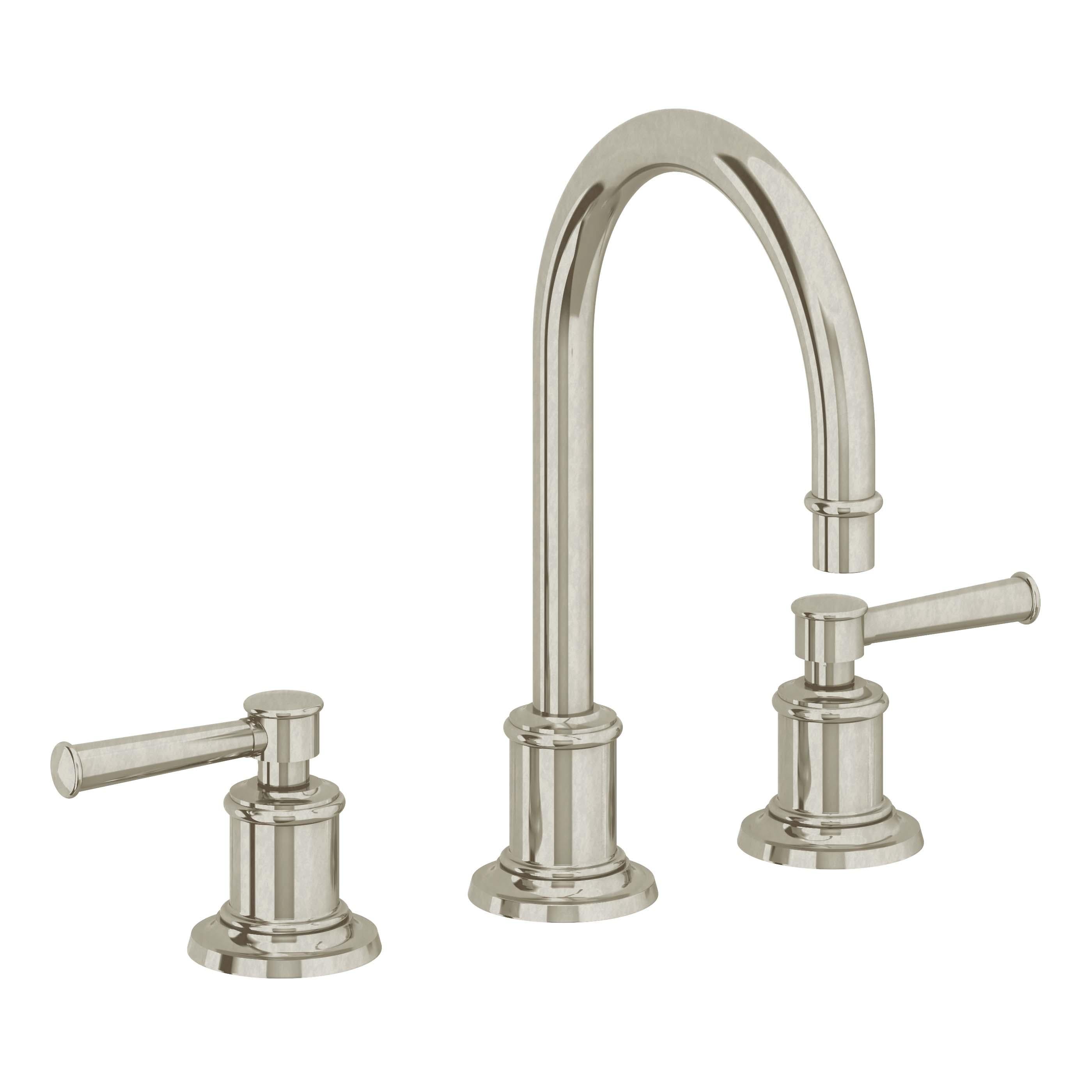 California Faucets Miramar Llave de Lavabo de 3 Orificios para Cubierta, con Dos Manerales - Manija de Palanca - Níquel Bruñido