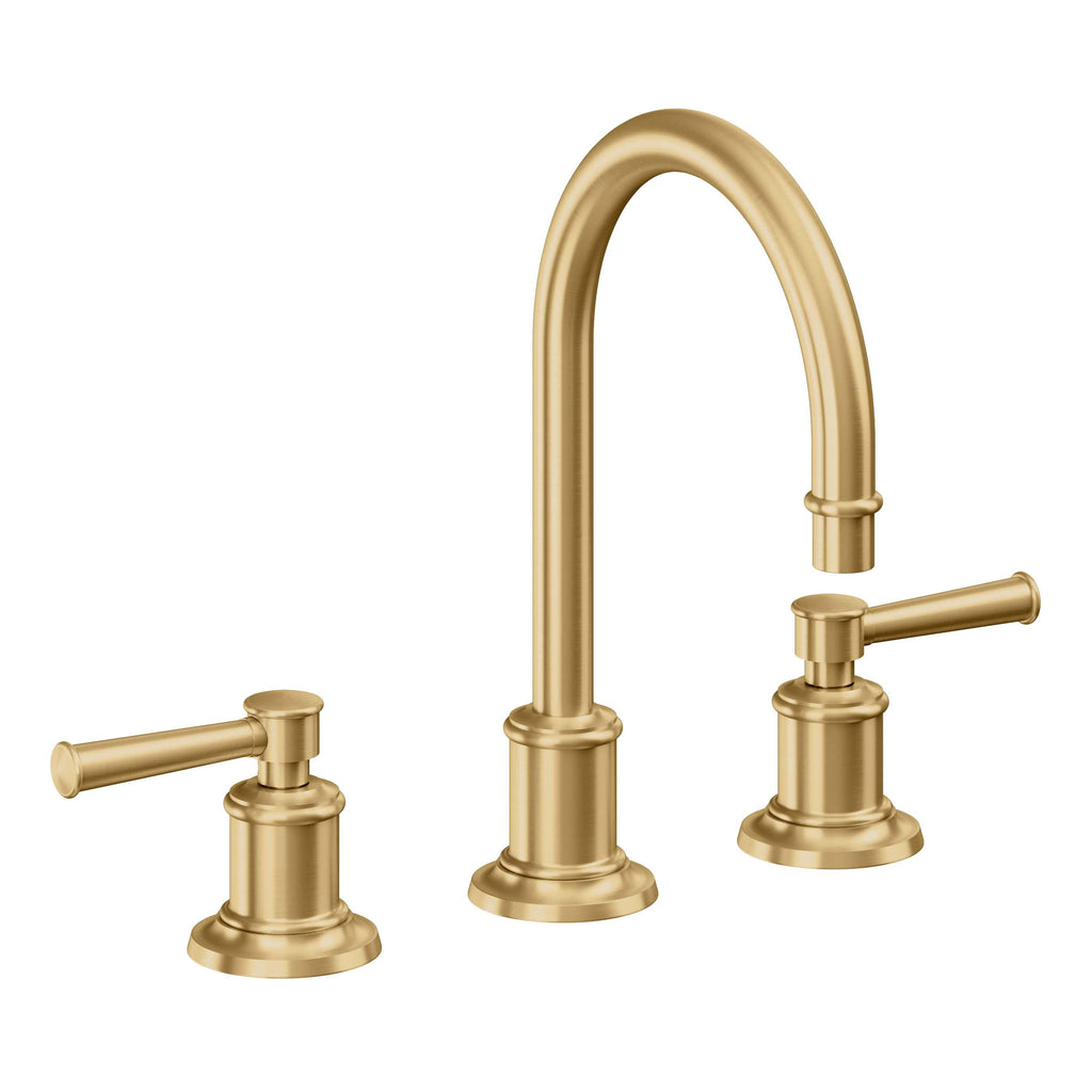 California Faucets Miramar Llave de Lavabo de 3 Orificios para Cubierta, con Dos Manerales - Manija de Palanca - Oro Satinado de por Vida
