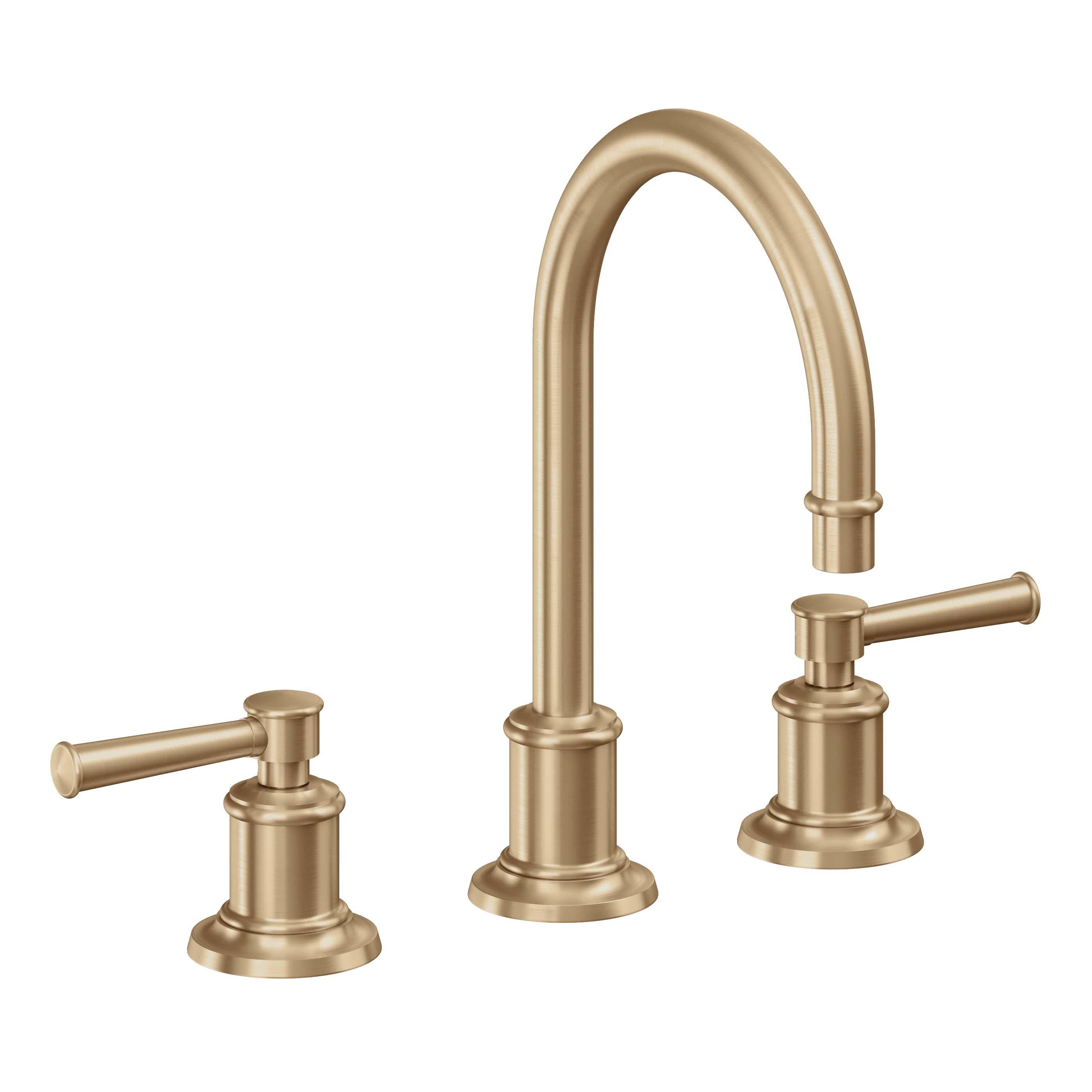 California Faucets Miramar Llave de Lavabo de 3 Orificios para Cubierta, con Dos Manerales - Manija de Palanca - Bronce Satinado