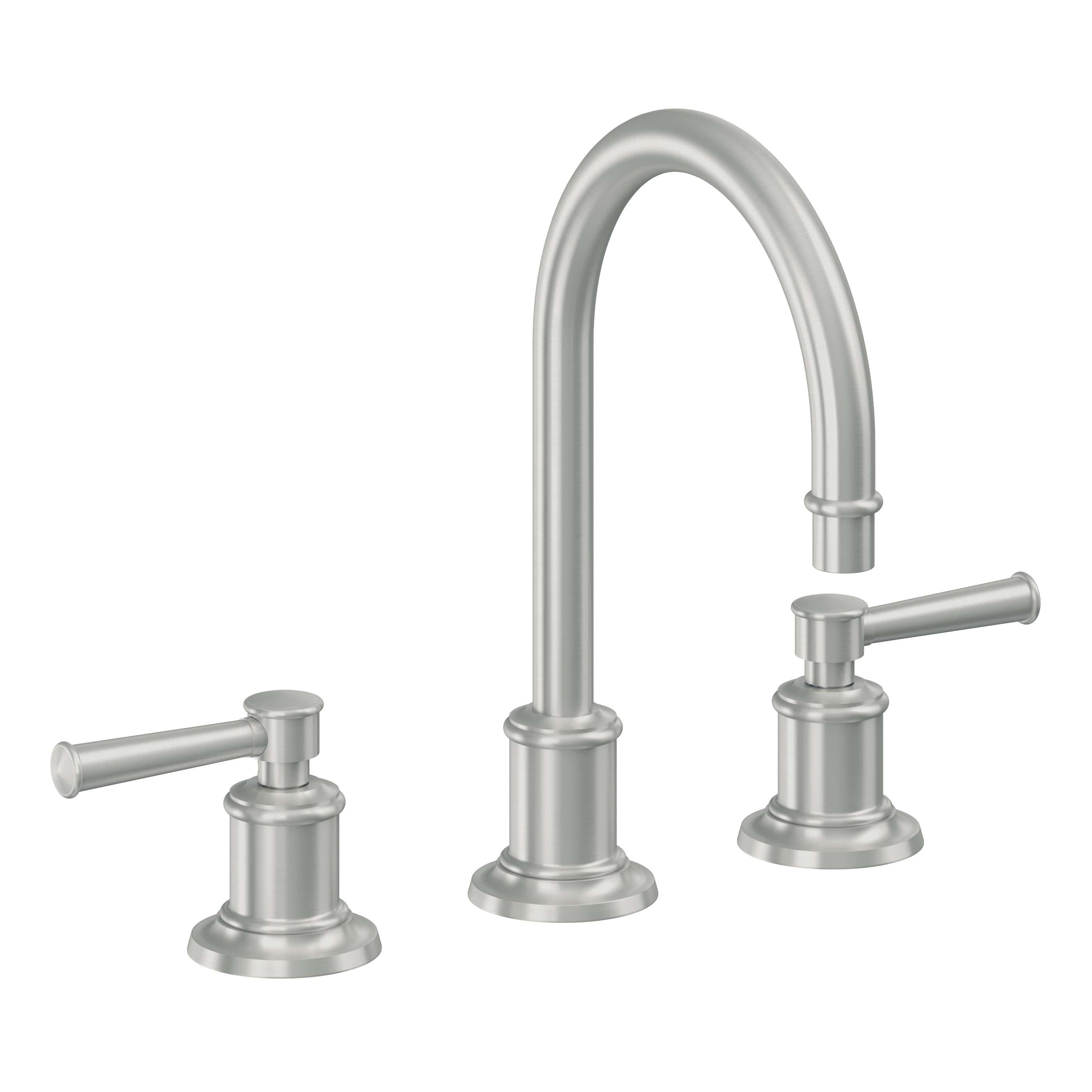 California Faucets Miramar Llave de Lavabo de 3 Orificios para Cubierta, con Dos Manerales - Manija de Palanca - Cromo Satinado
