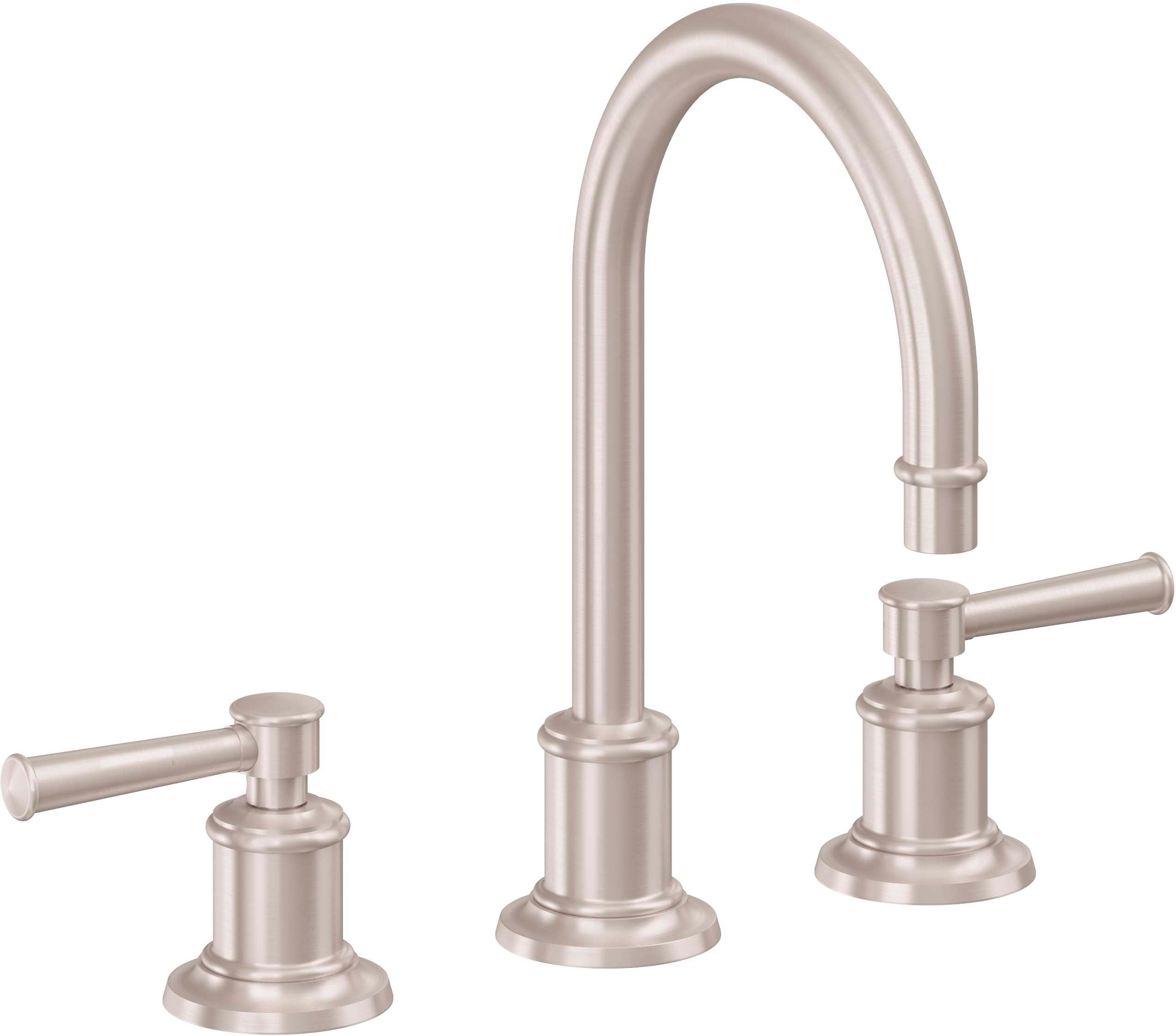 California Faucets Miramar Llave de Lavabo de 3 Orificios para Cubierta, con Dos Manerales - Manija de Palanca - Níquel Satinado