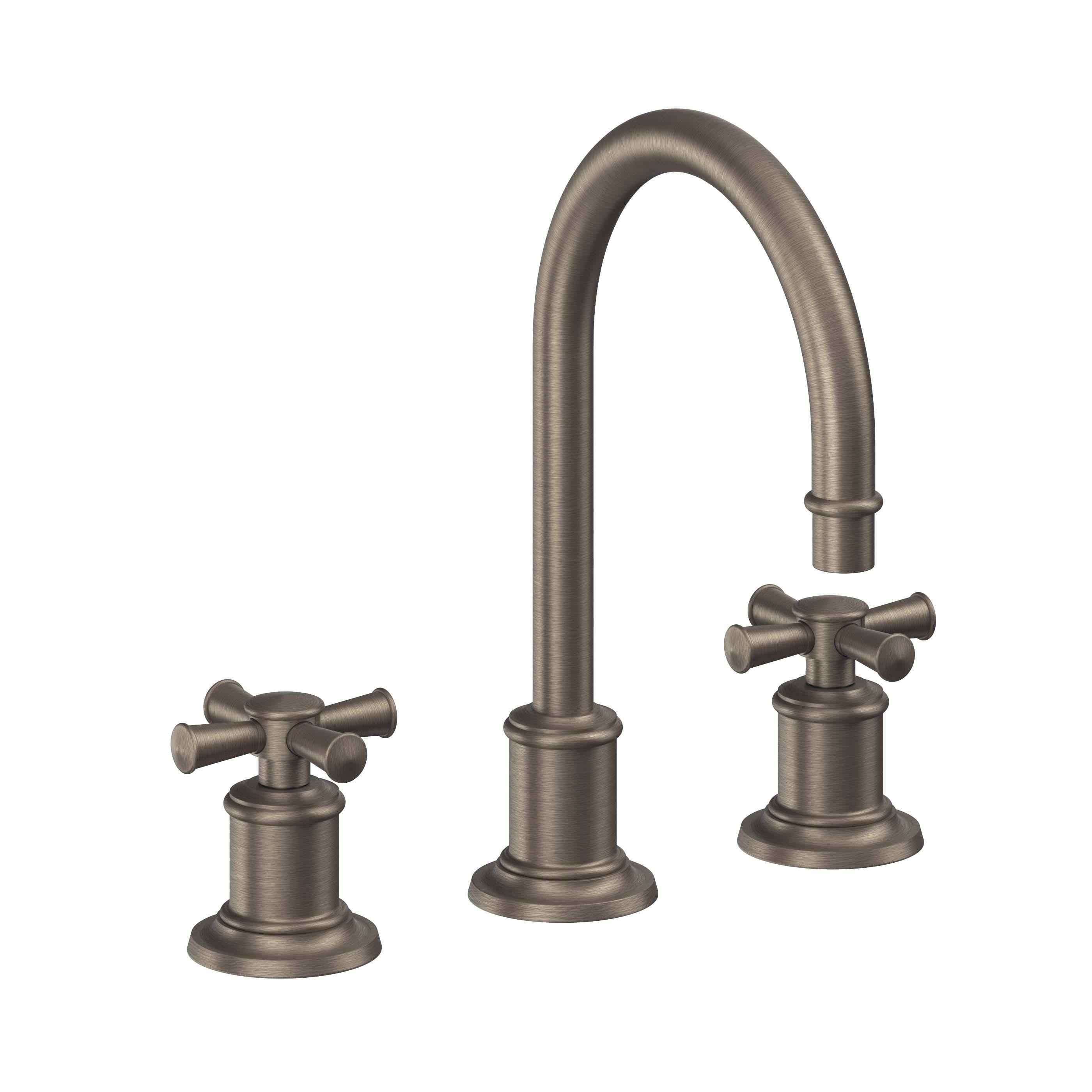 California Faucets Miramar Llave de Lavabo de 3 Orificios para Cubierta, con Dos Manerales - Manija de Cruz - Níquel Antiguo Mate