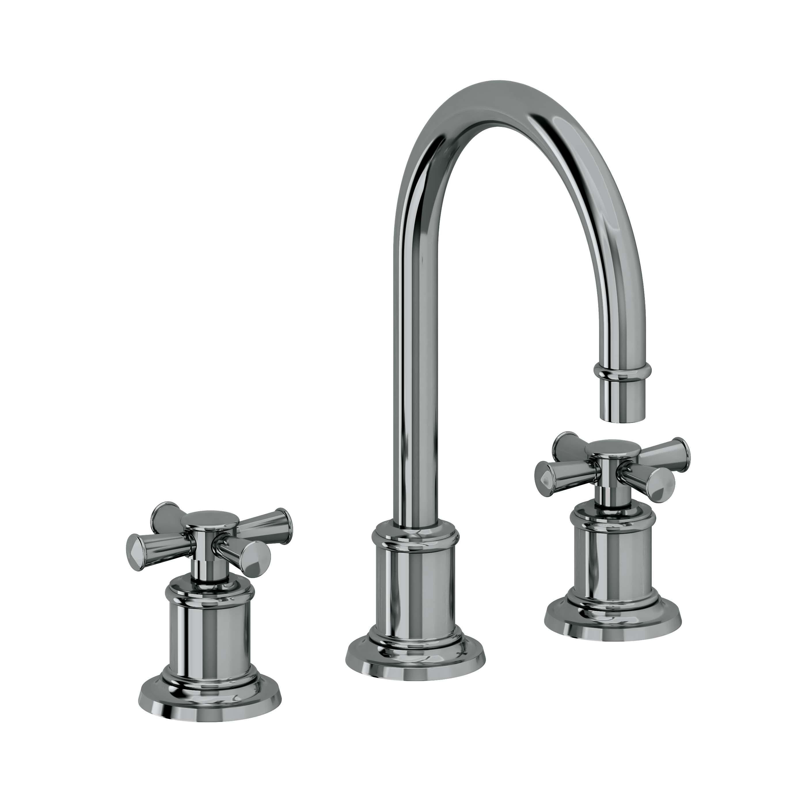 California Faucets Miramar Llave de Lavabo de 3 Orificios para Cubierta, con Dos Manerales - Manija de Cruz - Níquel Negro