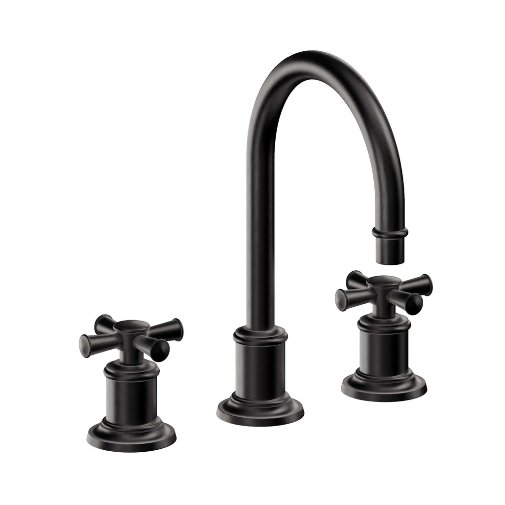 California Faucets Miramar Llave de Lavabo de 3 Orificios para Cubierta, con Dos Manerales - Manija de Cruz - Negro Mate