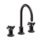 California Faucets Miramar Llave de Lavabo de 3 Orificios para Cubierta, con Dos Manerales - Manija de Cruz - Negro Mate