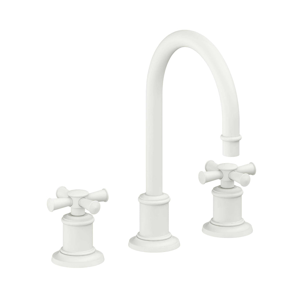 California Faucets Miramar Llave de Lavabo de 3 Orificios para Cubierta, con Dos Manerales - Manija de Cruz - Blanco Mate