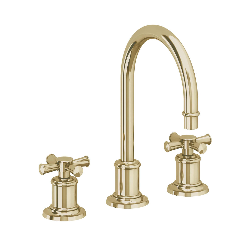 California Faucets Miramar Llave de Lavabo de 3 Orificios para Cubierta, con Dos Manerales - Manija de Cruz - Latón Pulido