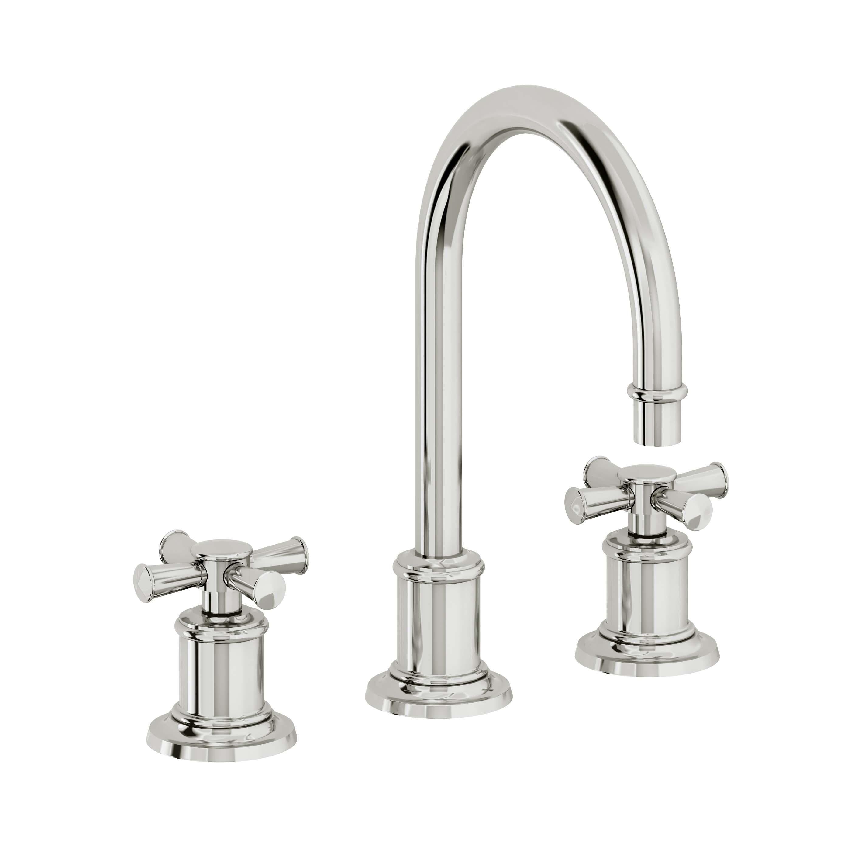 California Faucets Miramar Llave de Lavabo de 3 Orificios para Cubierta, con Dos Manerales - Manija de Cruz - Cromo Pulido