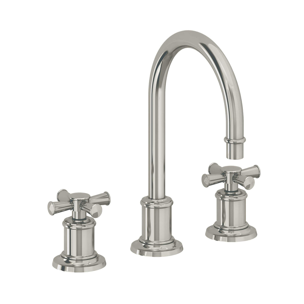 California Faucets Miramar Llave de Lavabo de 3 Orificios para Cubierta, con Dos Manerales - Manija de Cruz - Níquel Pulido