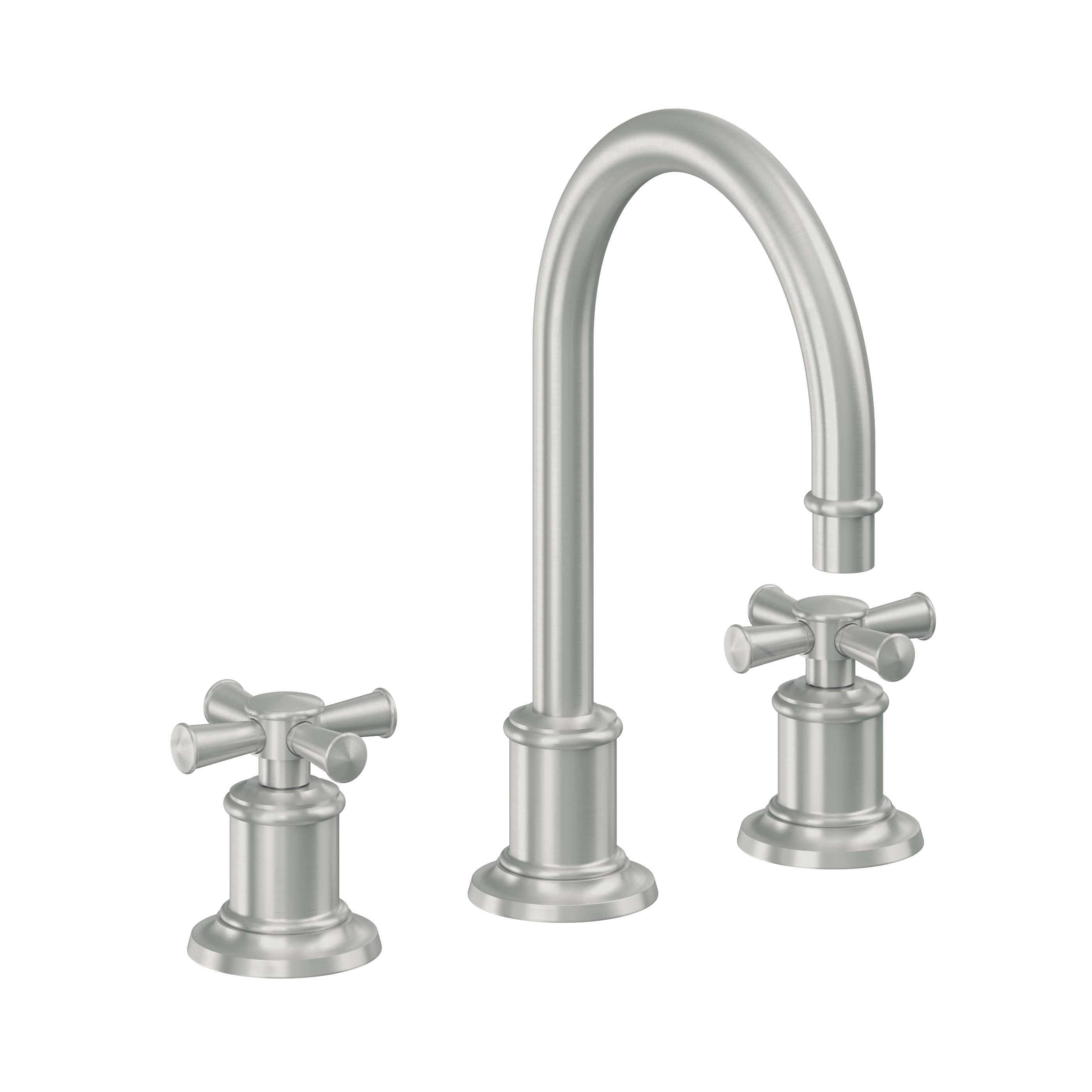 California Faucets Miramar Llave de Lavabo de 3 Orificios para Cubierta, con Dos Manerales - Manija de Cruz - Cromo Satinado