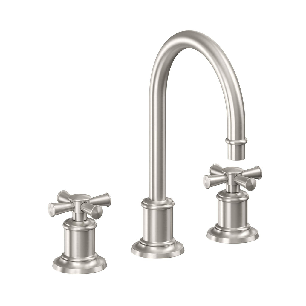 California Faucets Miramar Llave de Lavabo de 3 Orificios para Cubierta, con Dos Manerales - Manija de Cruz - Acero Inoxidable Ultra