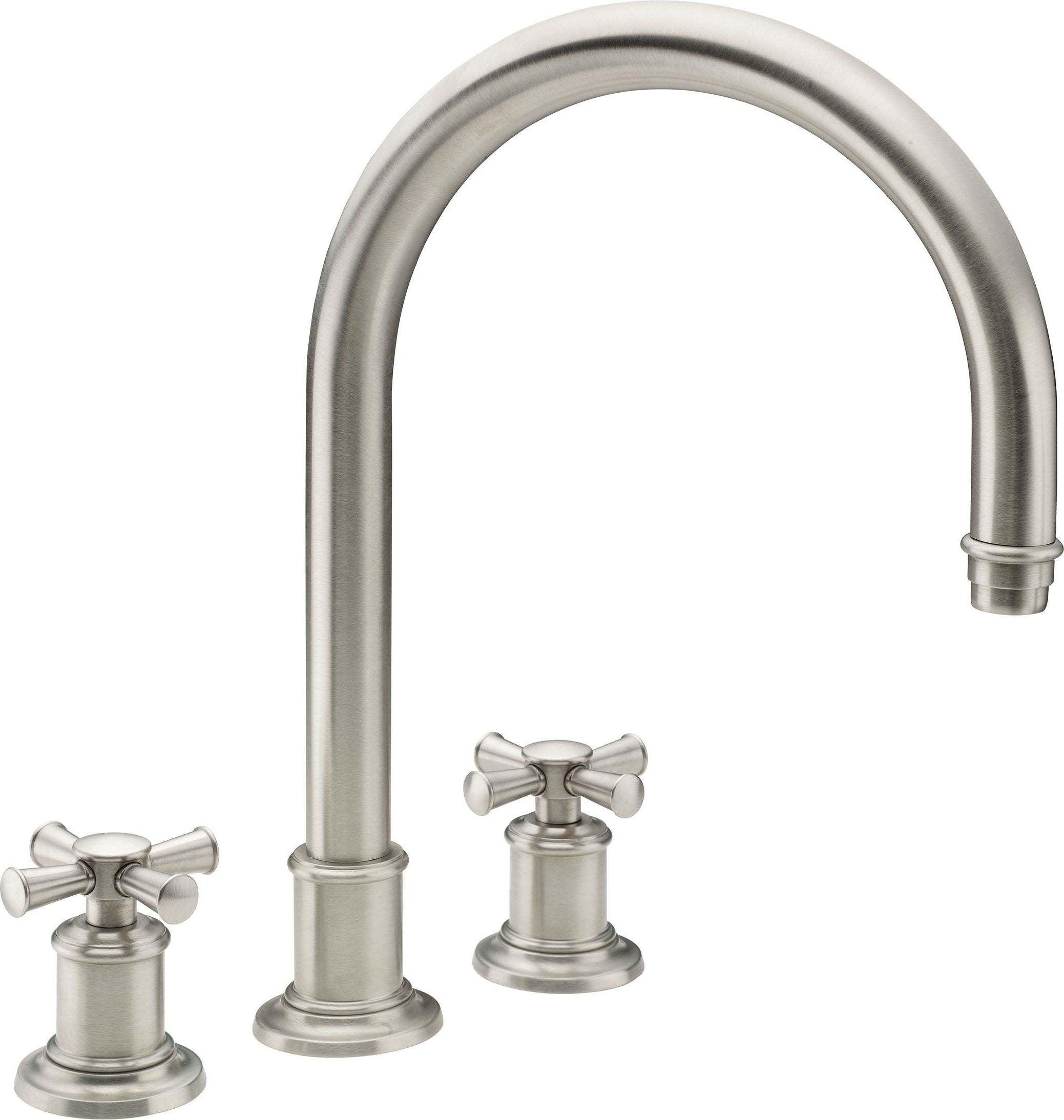 California Faucets Miramar Juego Completo para Tina Romana - Surtidor en Arco (Manija de Cruz) - Níquel Satinado