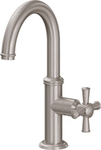 California Faucets Miramar Llave de Lavabo/Bar/Preparación de un Orificio - Surtidor Bajo (Manija de Cruz) - Níquel Satinado