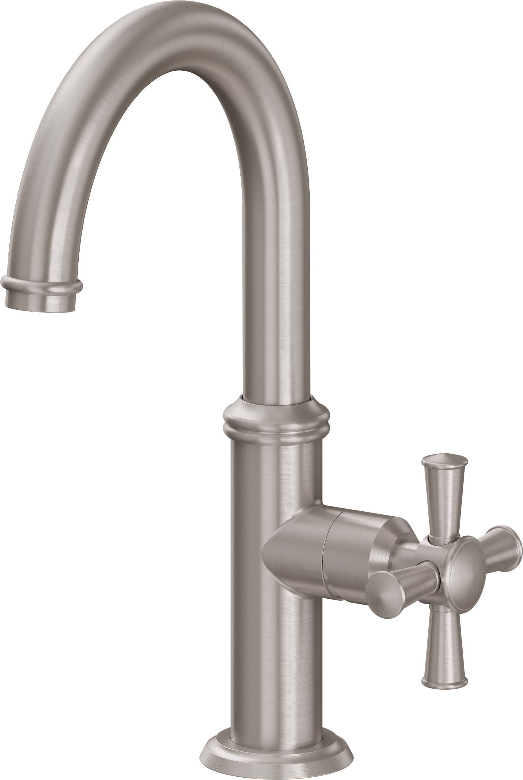 California Faucets Miramar Llave de Lavabo/Bar/Preparación de un Orificio - Surtidor Bajo (Manija de Cruz) - Níquel Satinado