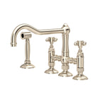 Rohl Acqui Mezcladora de Cocina Tipo Puente con Aspersor Lateral - Manija de Cruz - Níquel Satinado