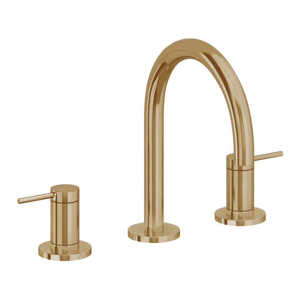 California Faucets D Street 8" Llave de Lavabo de 3 Orificios para Cubierta, con Dos Manerales - Palanca Redonda - Latón Bruñido