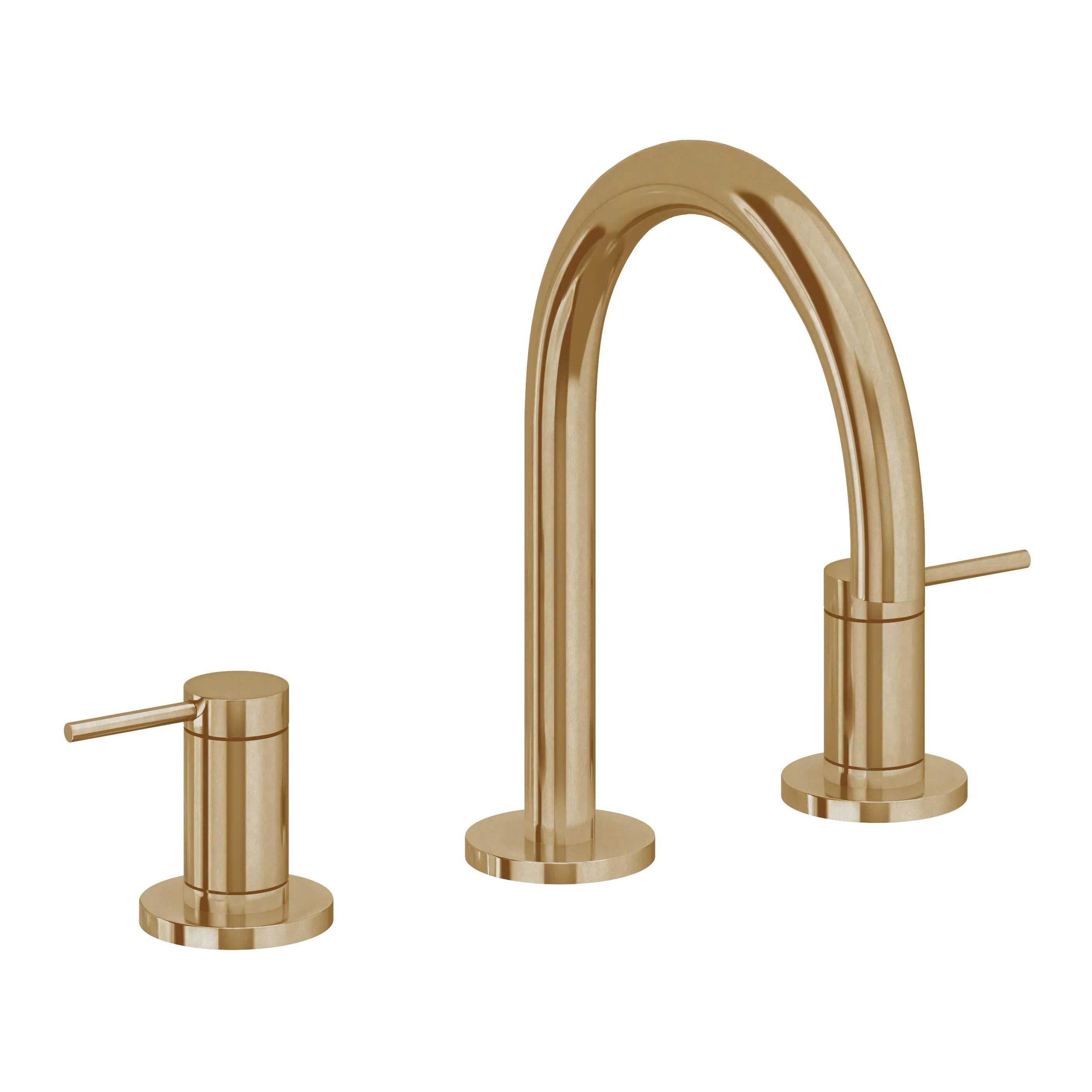 California Faucets D Street 8" Llave de Lavabo de 3 Orificios para Cubierta, con Dos Manerales - Palanca Redonda - Latón Bruñido