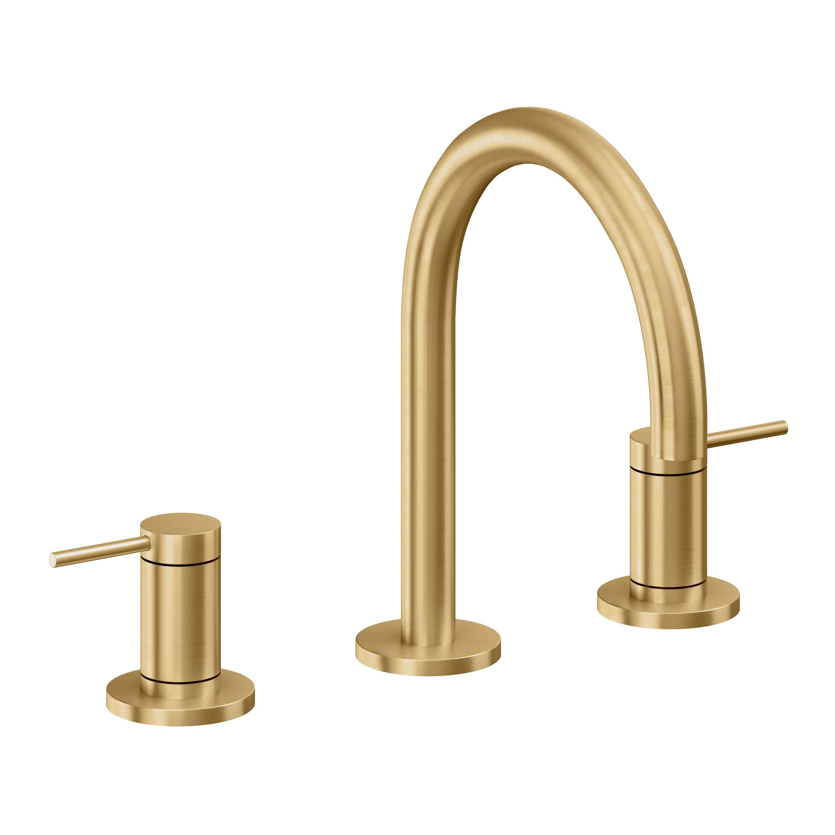 California Faucets D Street 8" Llave de Lavabo de 3 Orificios para Cubierta, con Dos Manerales - Palanca Redonda - Oro Satinado de por Vida