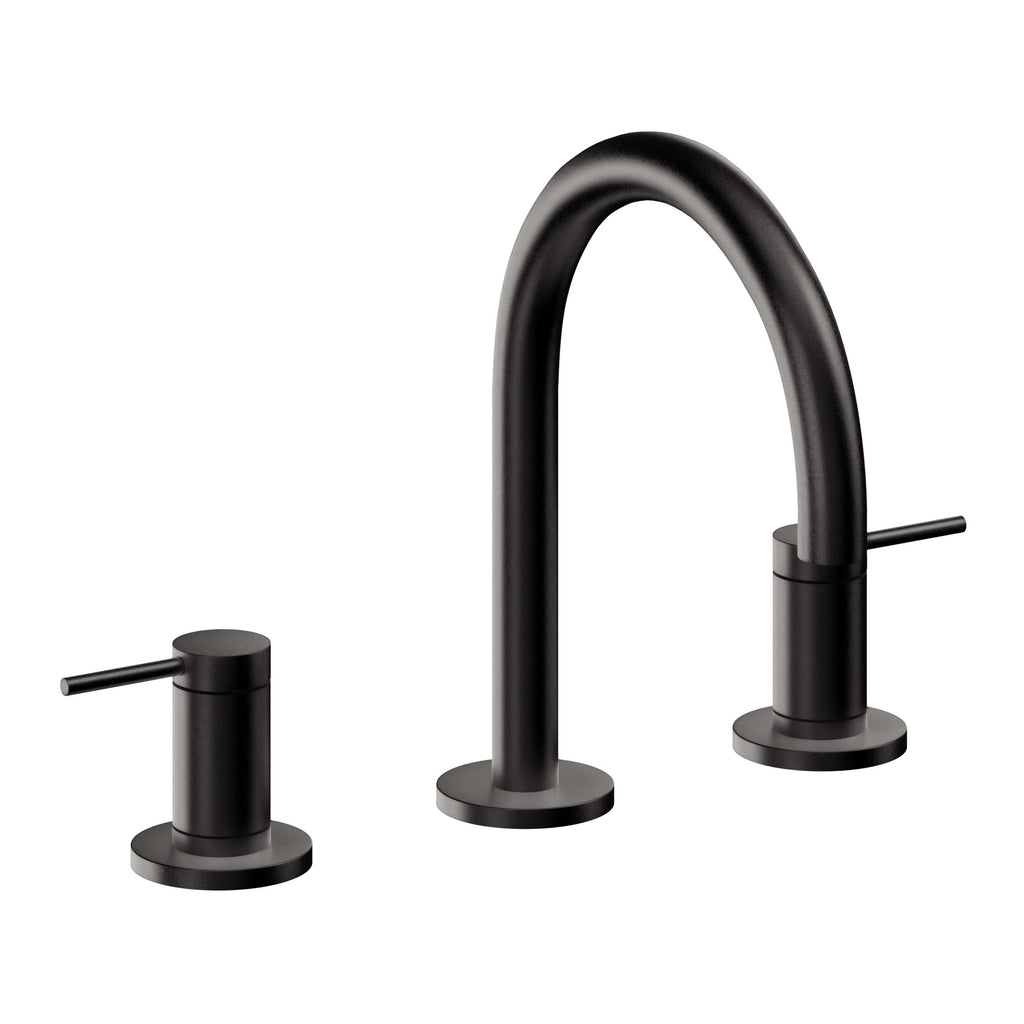 California Faucets D Street 8" Llave de Lavabo de 3 Orificios para Cubierta, con Dos Manerales - Palanca Redonda - Negro Mate
