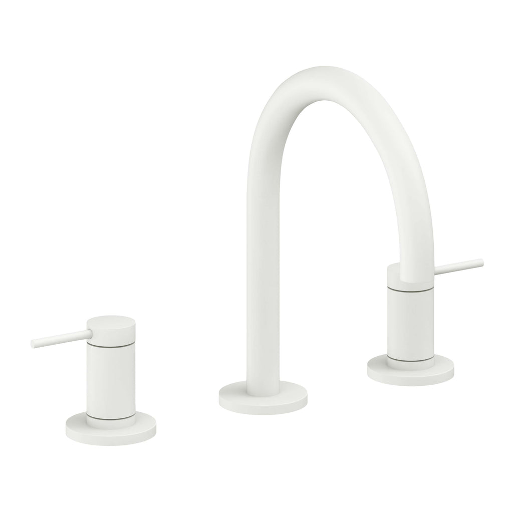 California Faucets D Street 8" Llave de Lavabo de 3 Orificios para Cubierta, con Dos Manerales - Palanca Redonda - Blanco Mate