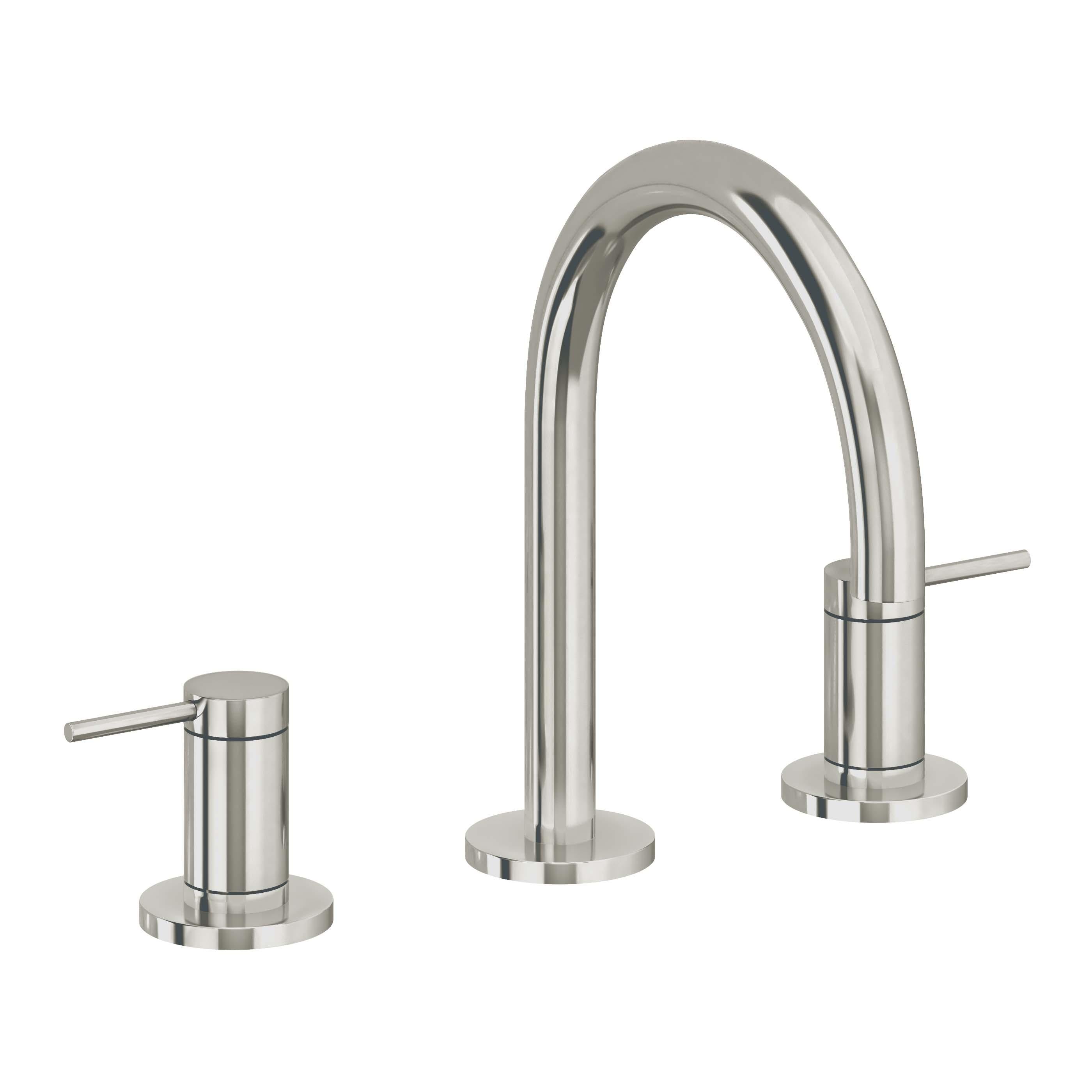 California Faucets D Street 8" Llave de Lavabo de 3 Orificios para Cubierta, con Dos Manerales - Palanca Redonda - Níquel Pulido