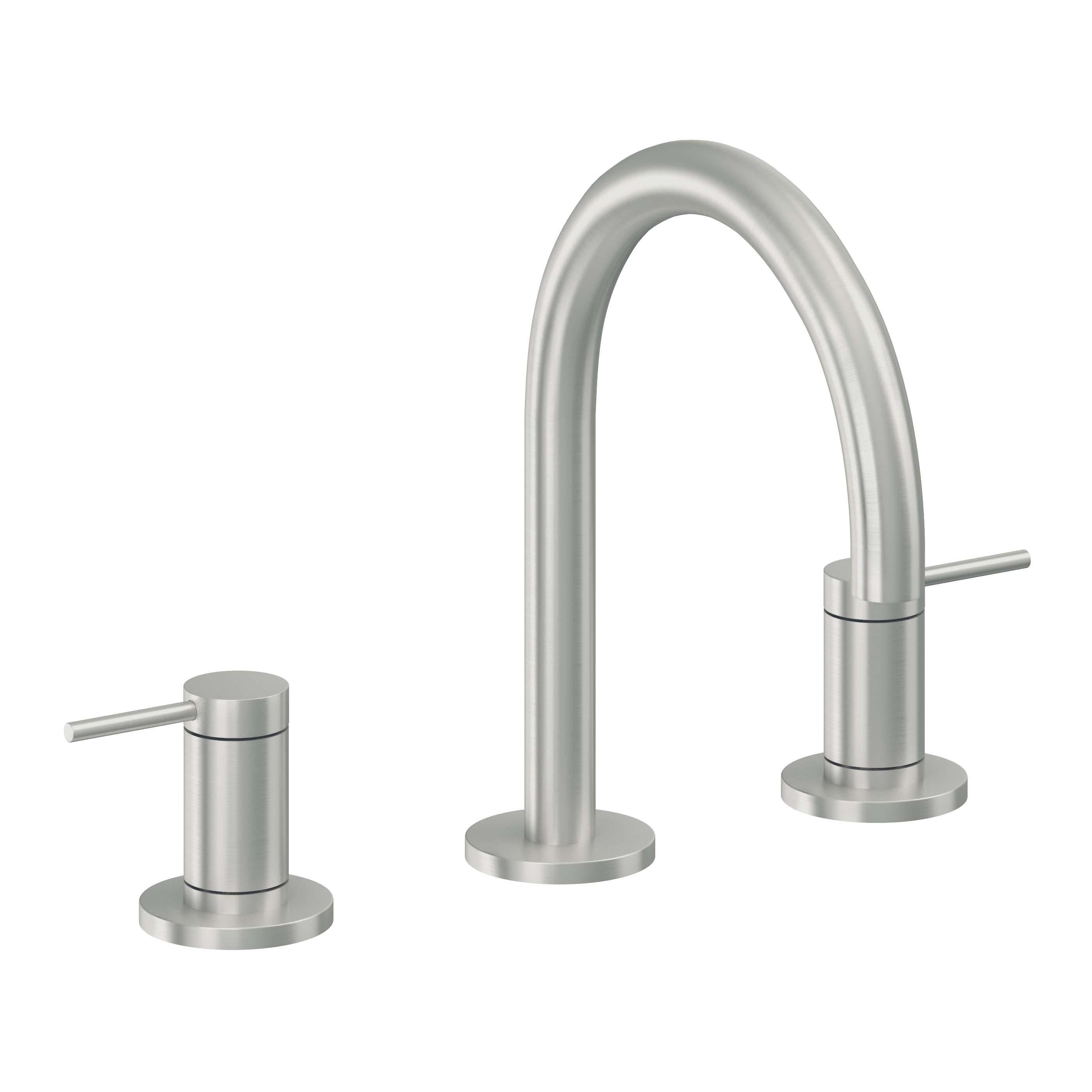 California Faucets D Street 8" Llave de Lavabo de 3 Orificios para Cubierta, con Dos Manerales - Palanca Redonda - Cromo Satinado