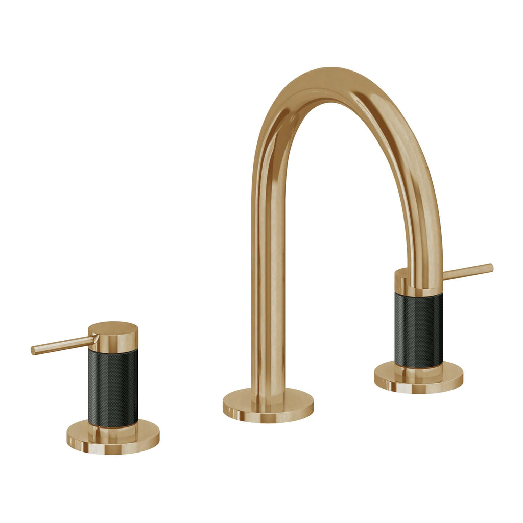 California Faucets D Street 8" Llave de Lavabo de 3 Orificios para Cubierta, con Dos Manerales - Palanca Redonda - Latón Bruñido