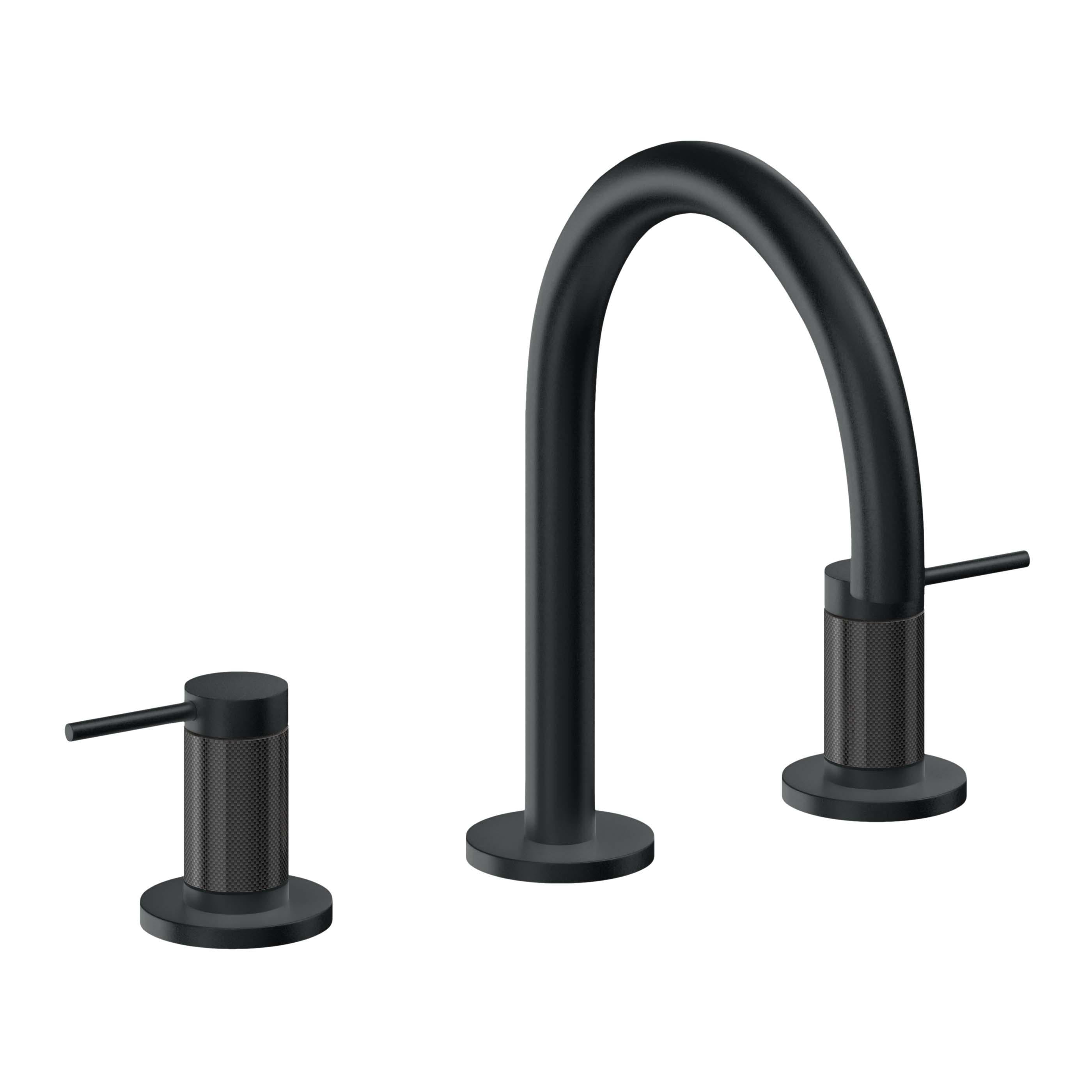 California Faucets D Street 8" Llave de Lavabo de 3 Orificios para Cubierta, con Dos Manerales - Palanca Redonda - Carbón