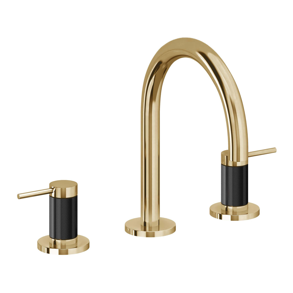 California Faucets D Street 8" Llave de Lavabo de 3 Orificios para Cubierta, con Dos Manerales - Palanca Redonda - Oro Francés