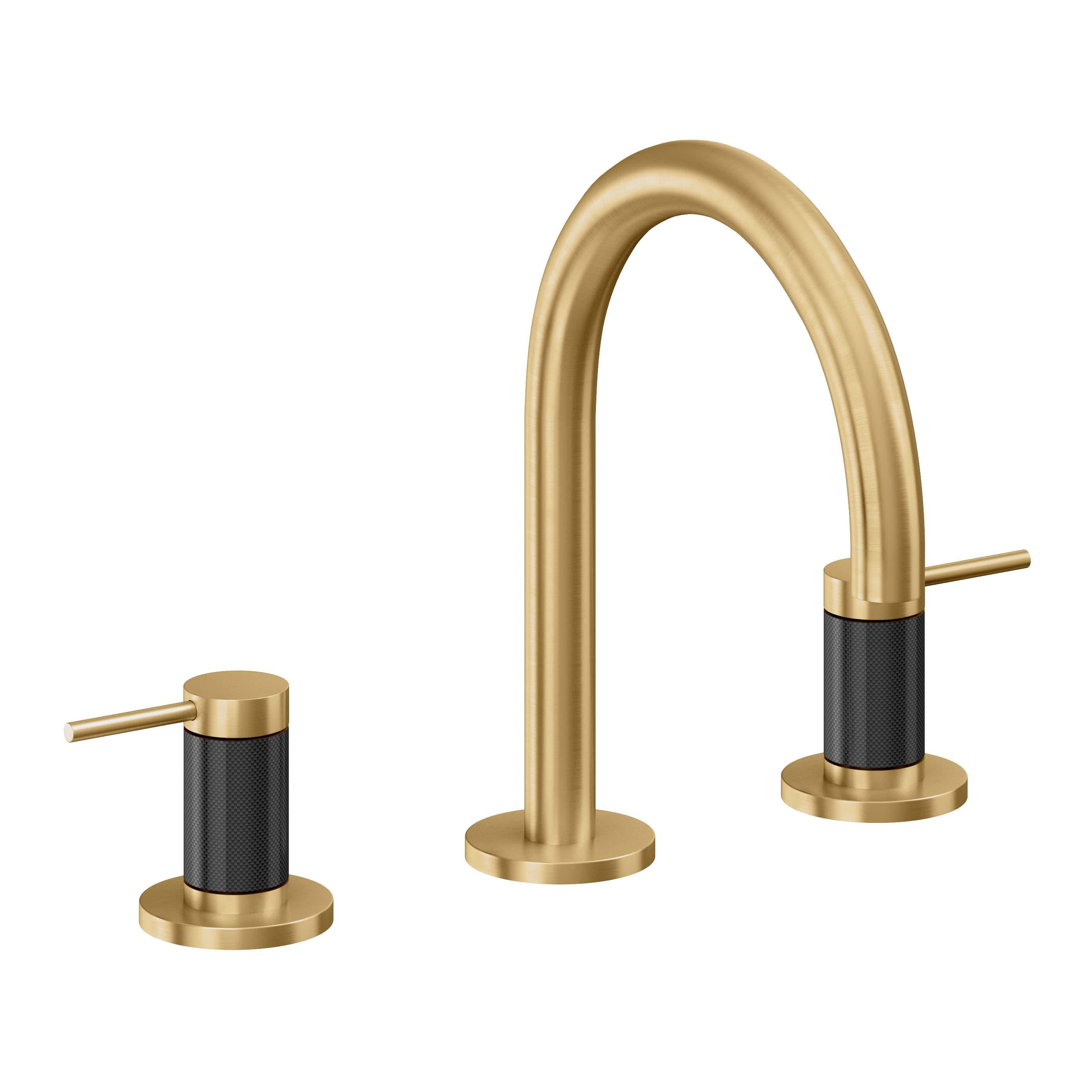 California Faucets D Street 8" Llave de Lavabo de 3 Orificios para Cubierta, con Dos Manerales - Palanca Redonda - Oro Satinado de por Vida