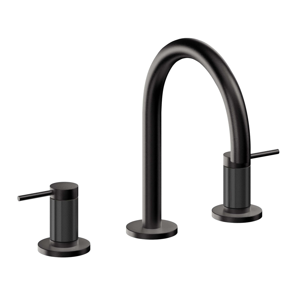 California Faucets D Street 8" Llave de Lavabo de 3 Orificios para Cubierta, con Dos Manerales - Palanca Redonda - Negro Mate