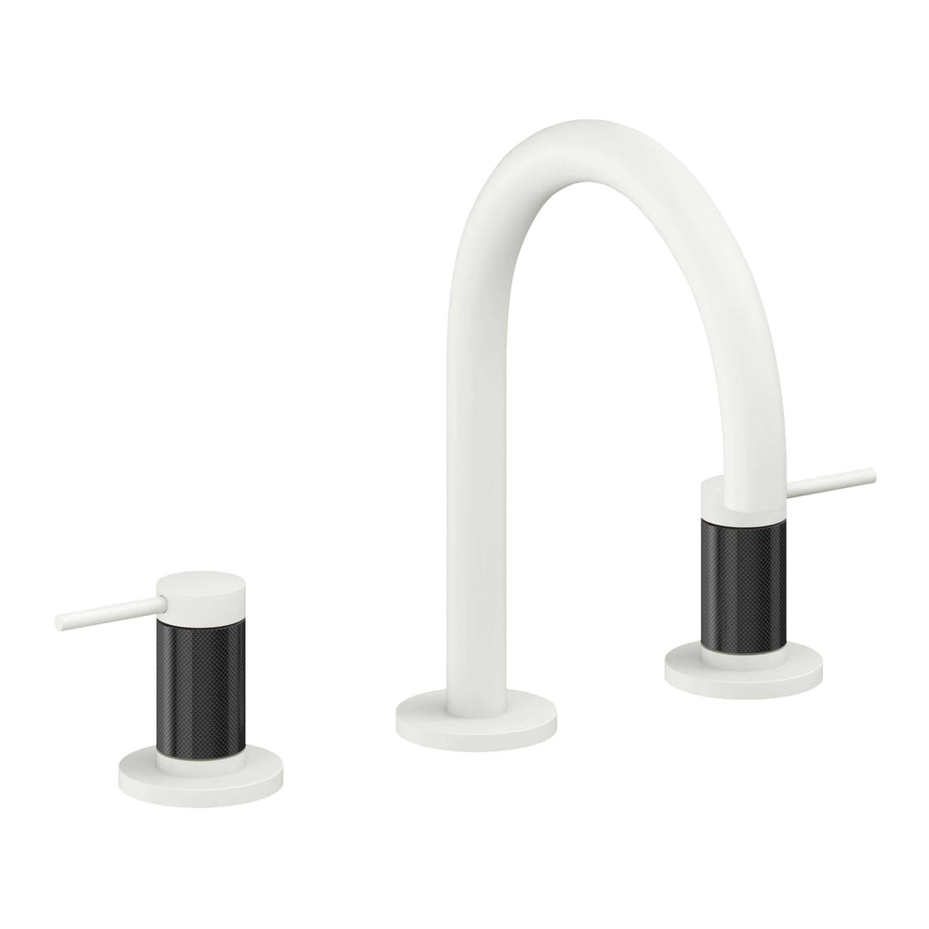 California Faucets D Street 8" Llave de Lavabo de 3 Orificios para Cubierta, con Dos Manerales - Palanca Redonda - Blanco Mate