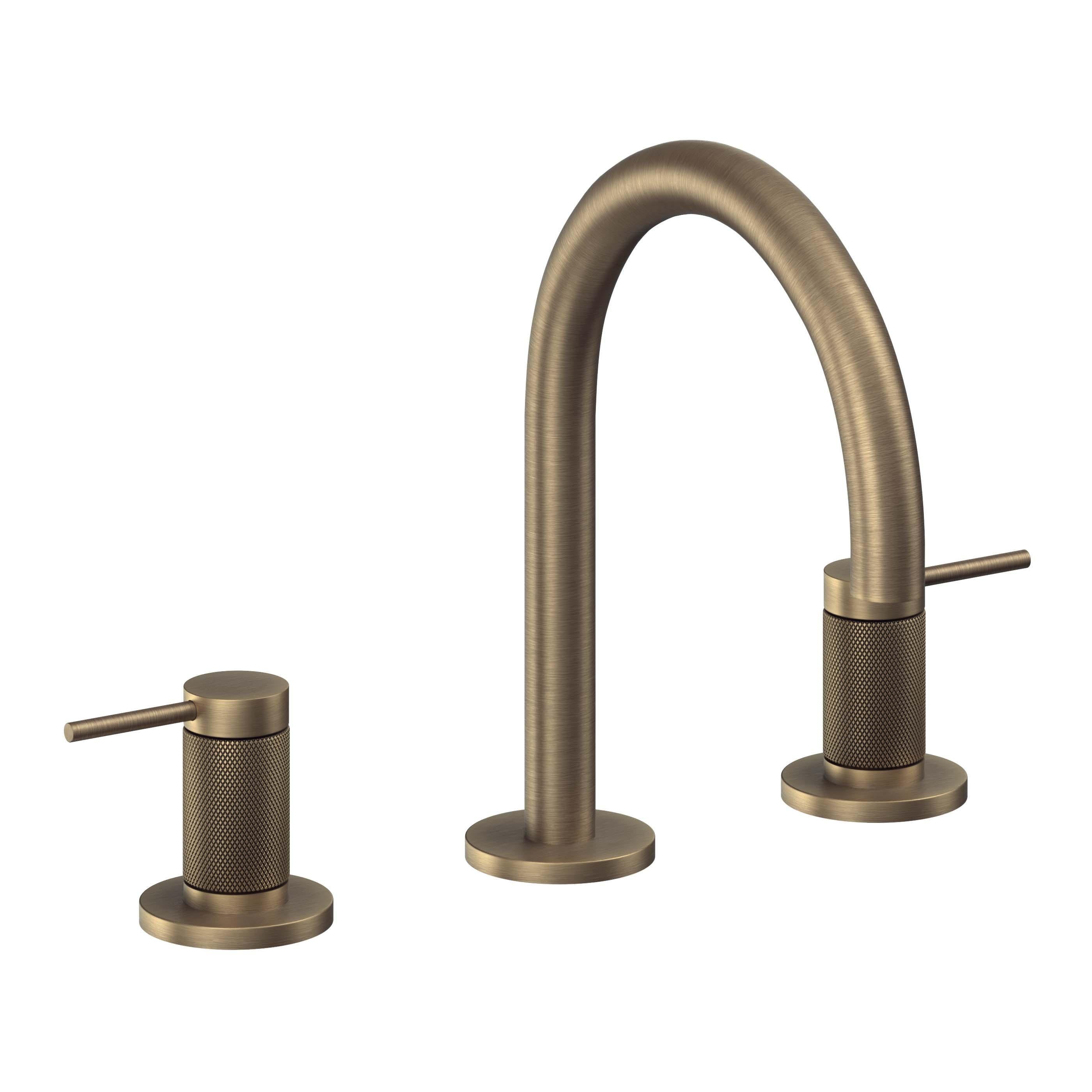 California Faucets D Street 8" Llave de Lavabo de 3 Orificios para Cubierta, con Dos Manerales - Palanca Redonda - Latón Antiguo Mate